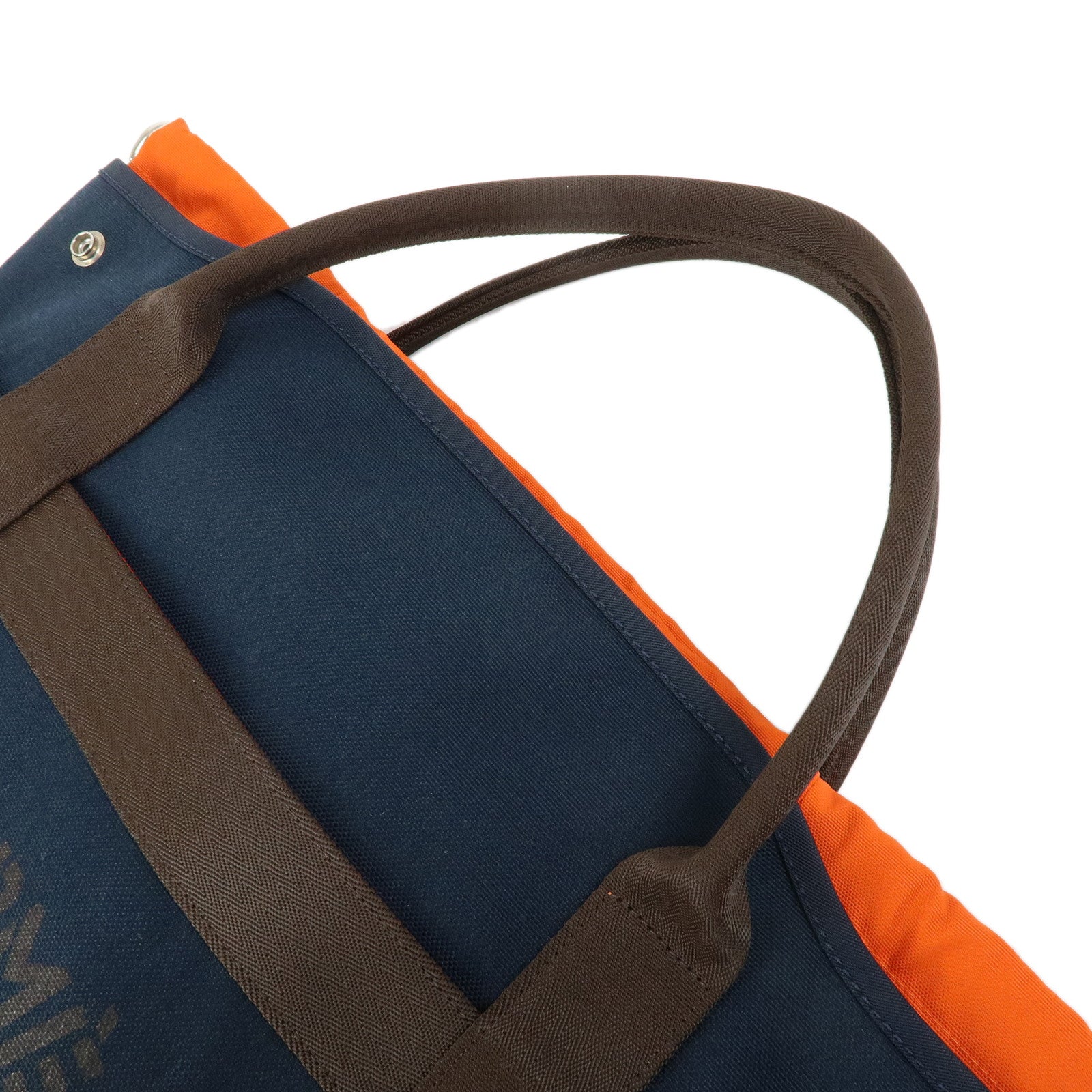 HERMES Sac de Pansage Groom Canvas 2Way Tote Hand Bag Navy Brown