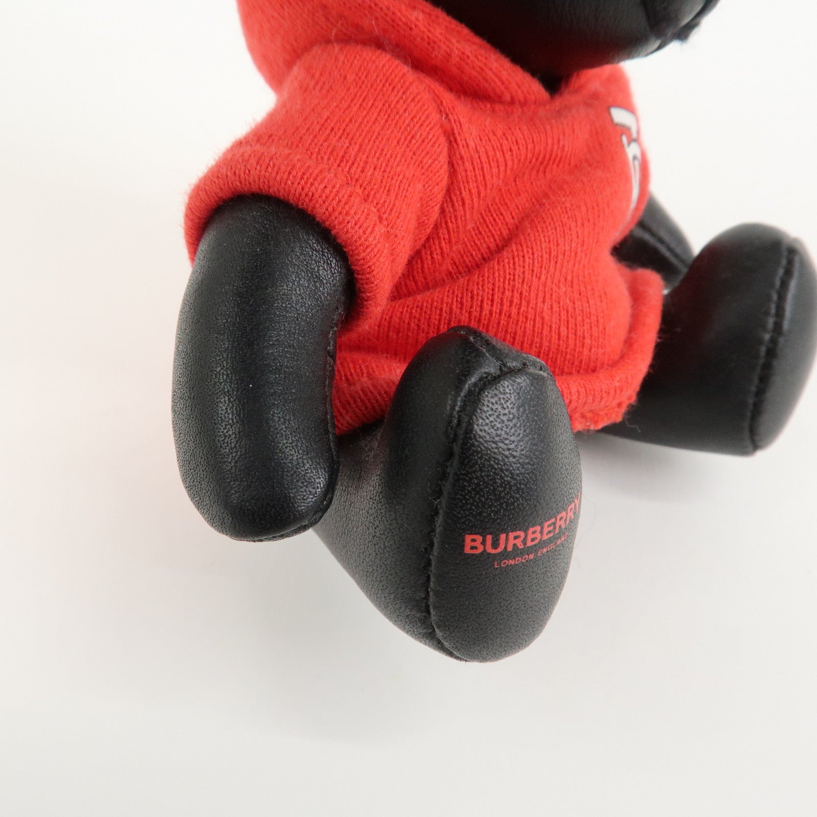 BURBERRY Thomas Bear Leather Bag Charm Key Holder Black Red