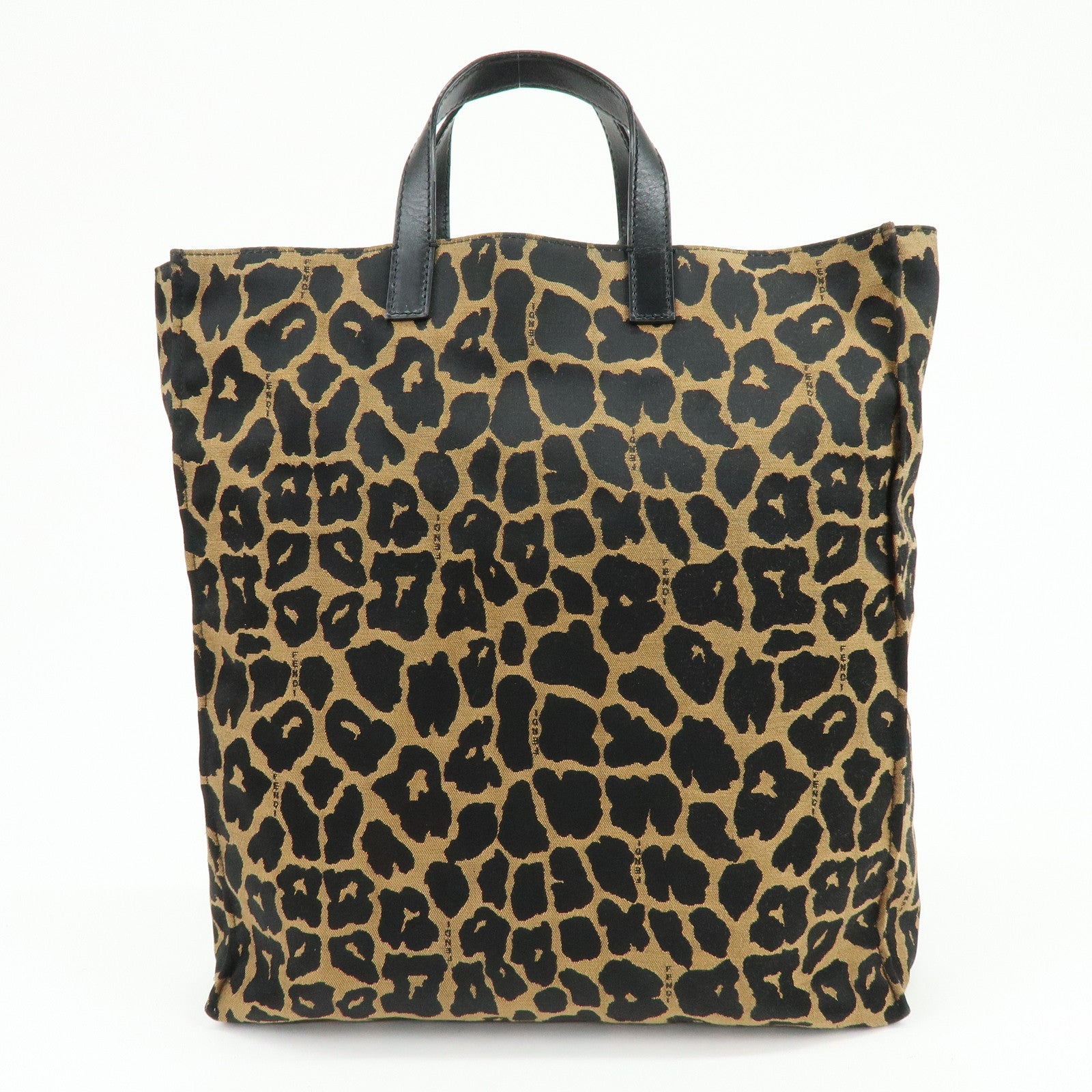 FENDI Canvas Leather Tote Bag Hand Bag Leopard Brown Black 8BH173