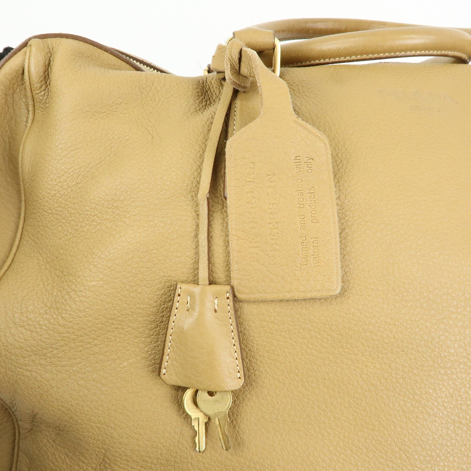 PRADA Logo Leather Boston Bag Hand Bag Travel Bag Brown