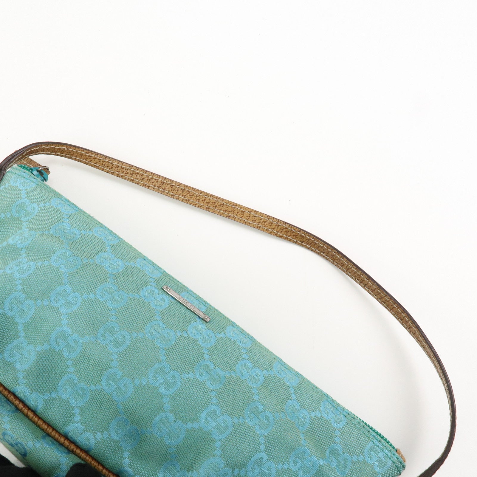 GUCCI Boat Bag GG Canvas Leather Hand Bag Light Blue 07198
