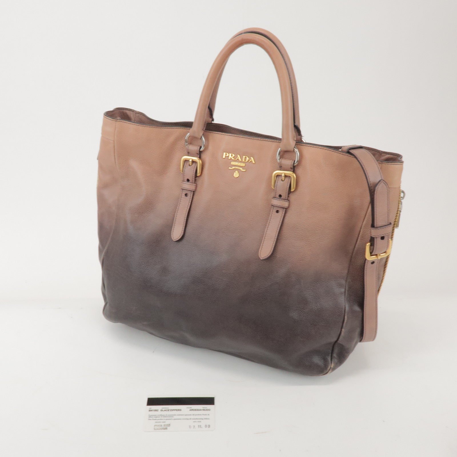 PRADA Leather 2Way Bag Hand Bag Shoulder Bag Brown BN1592