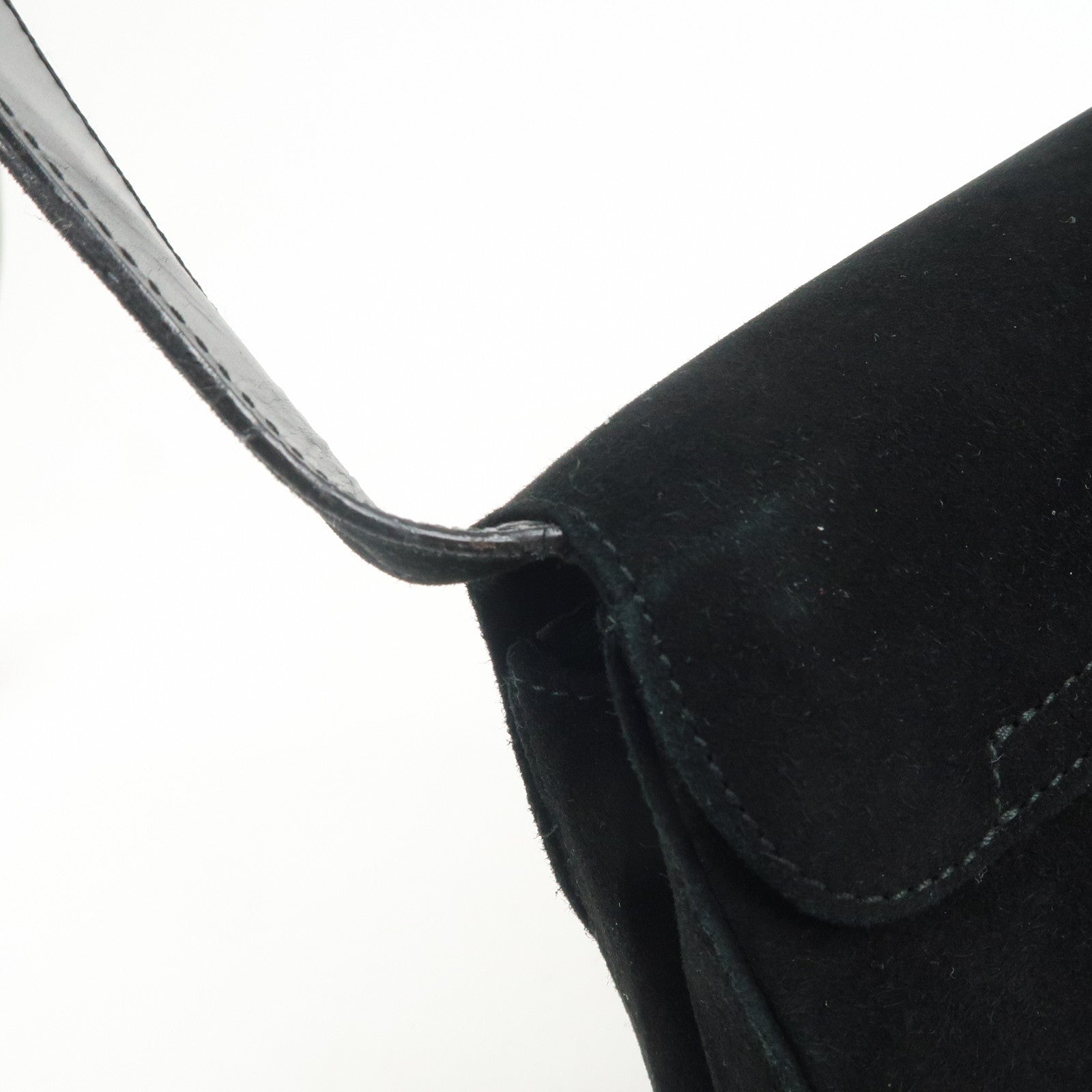 Ferragamo Gancini Suede Leather Shoulder Bag Hand Bag Black