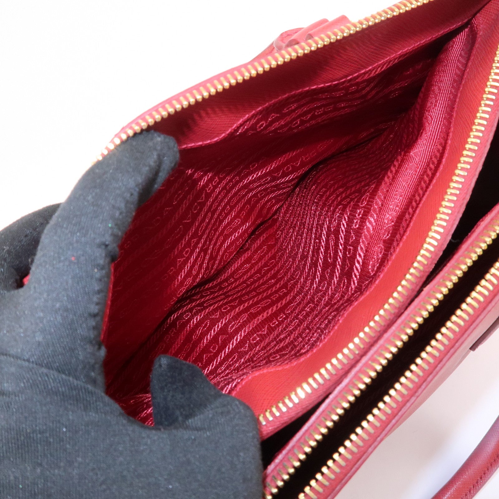 PRADA Triangle Logo Saffiano Leather Galleria 2WAY Bag Red BN1874
