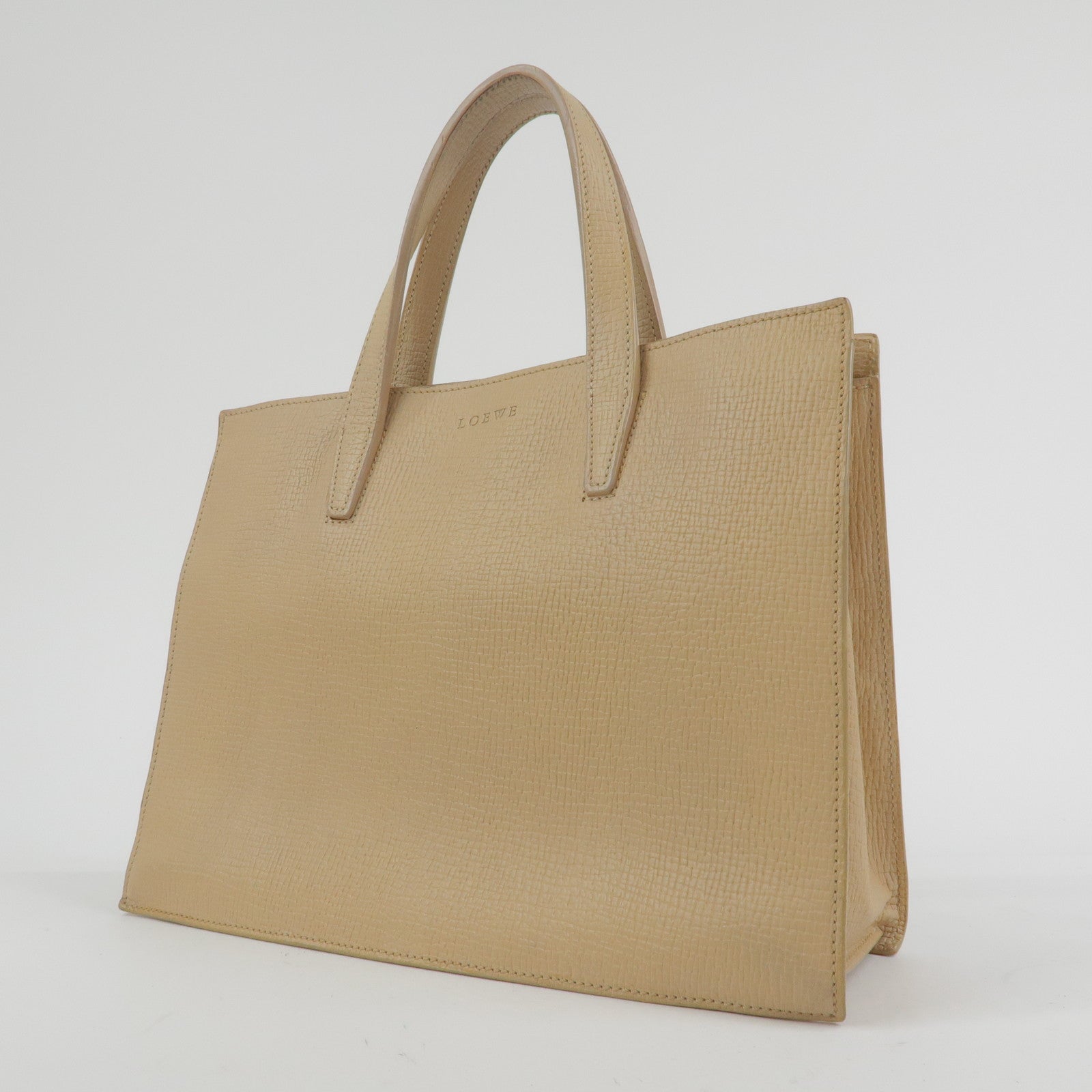 LOEWE Anagram Embossed Leather Tote Bag Hand Bag Beige