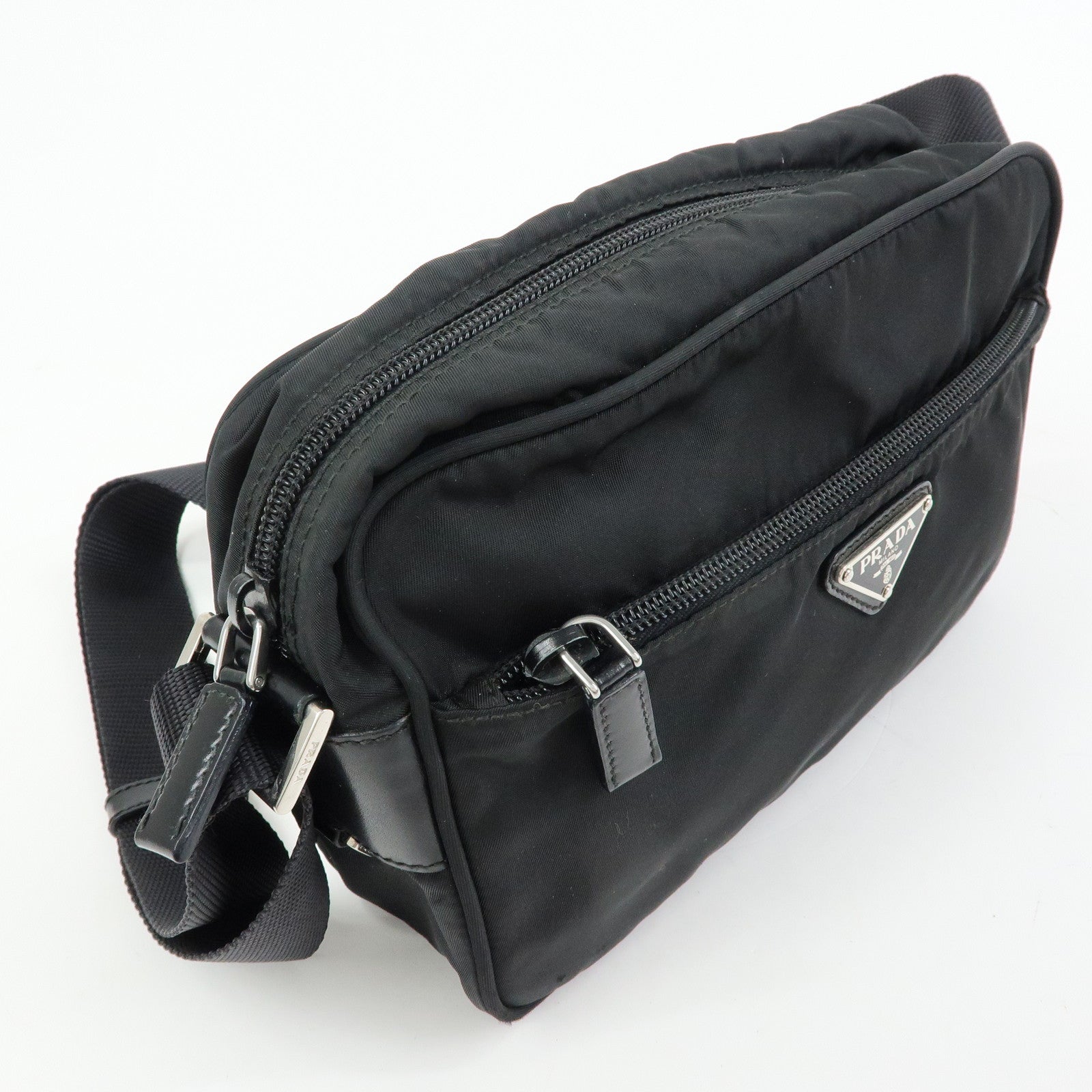 PRADA Triangle Logo Nylon Shoulder Bag Crossbody Bag Black BT0166