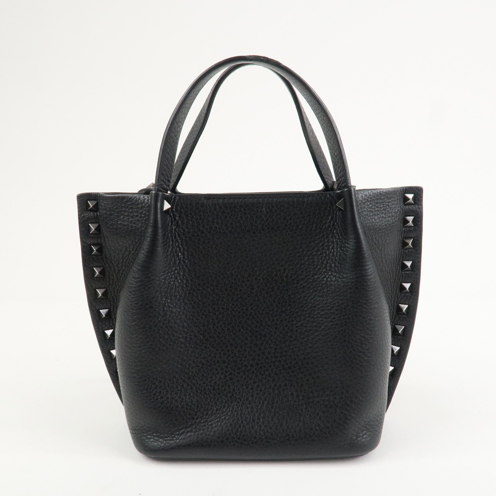 VALENTINO Rock Studs Grained Calf Leather 2Way Bag Hand Bag Black