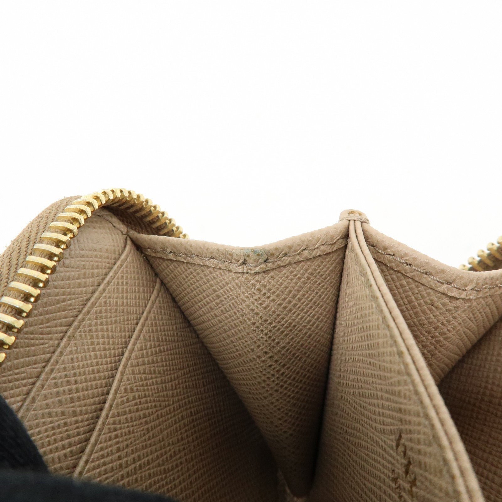 PRADA Triangle Logo Saffiano Leather Round Zippy Compact Wallet