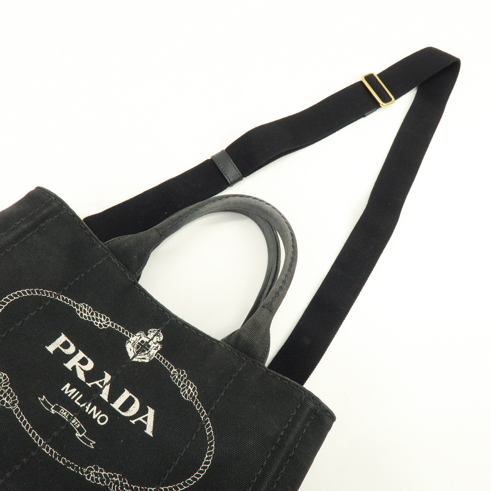 PRADA Triangle Logo Canapa Mini Canvas 2Way Hand Bag Black 1BG439