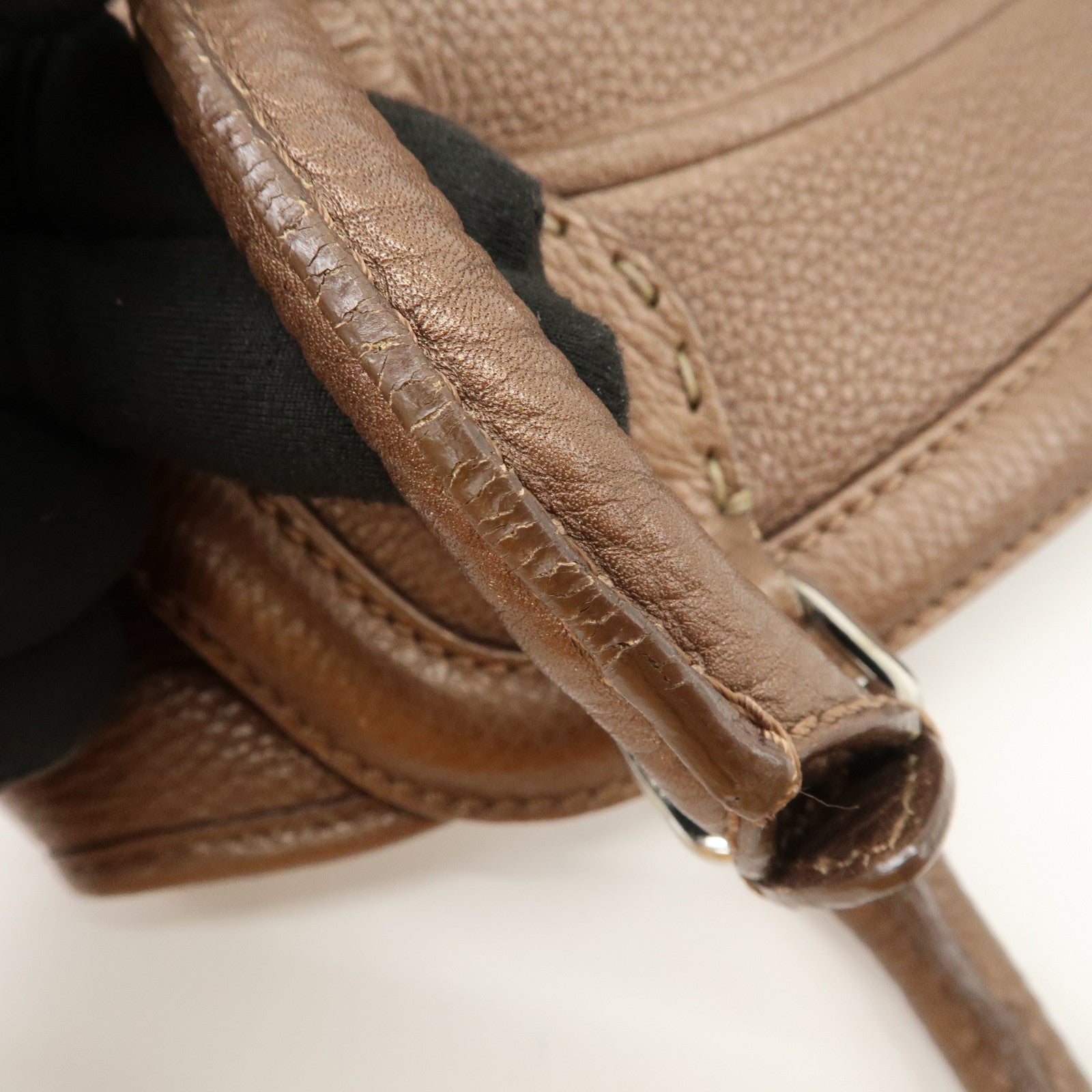 FENDI Seleria Leather Hand Bag Brown 8BN170