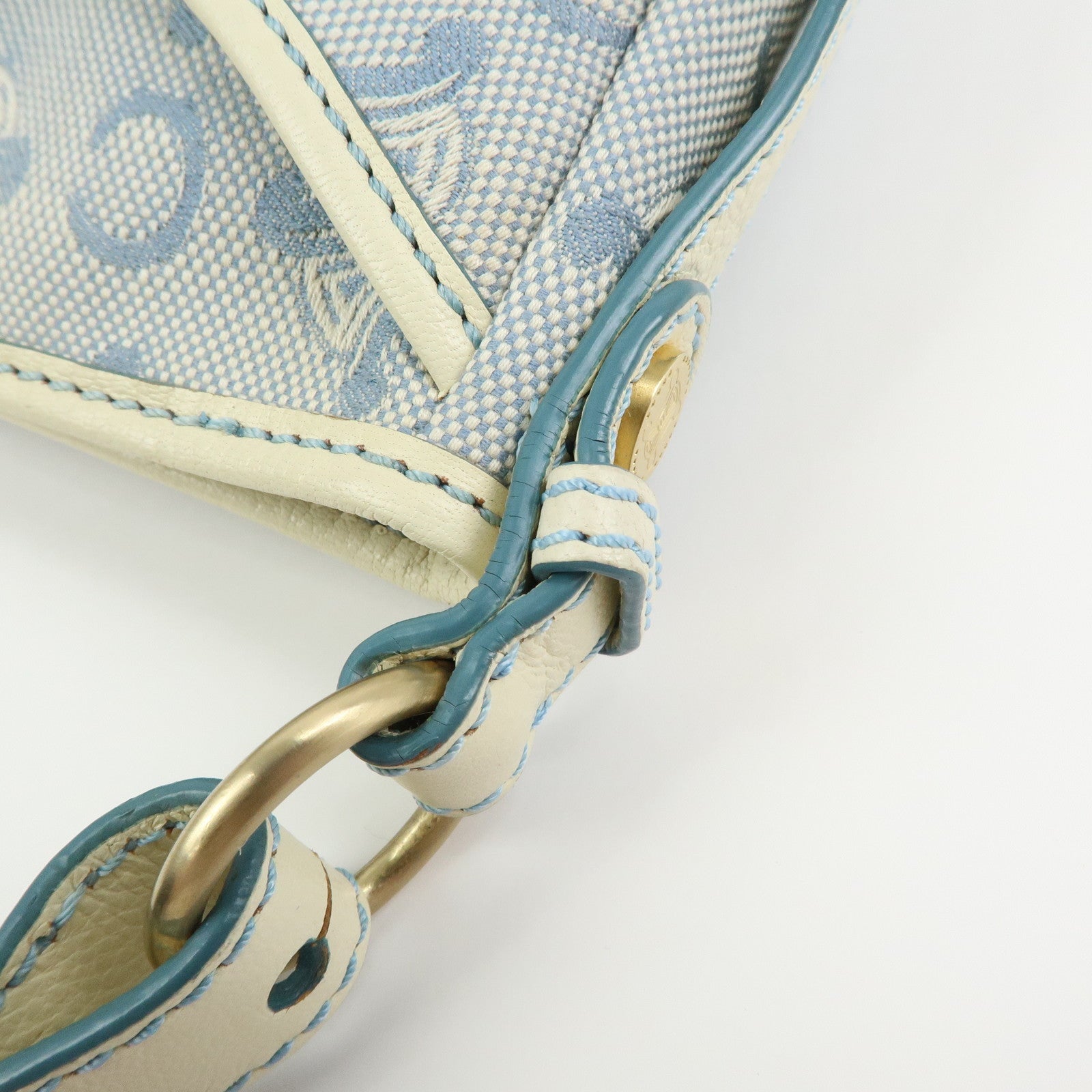 CELINE Macadam Canvas Leather Shoulder Bag Crossbody Bag Light Blue