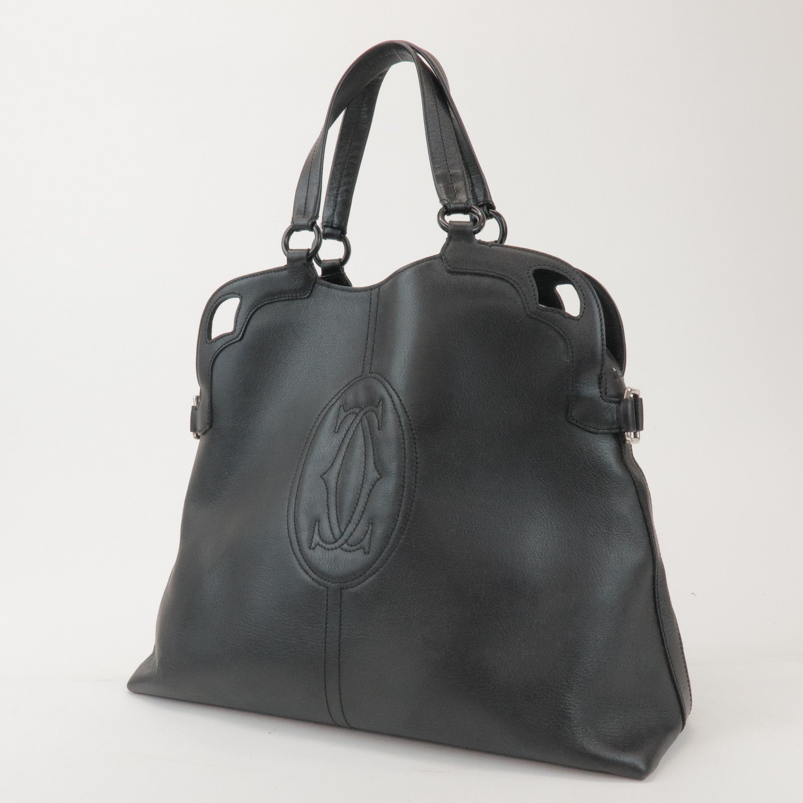 Cartier Must de Cartier Leather Hand Bag Tote Bag Black