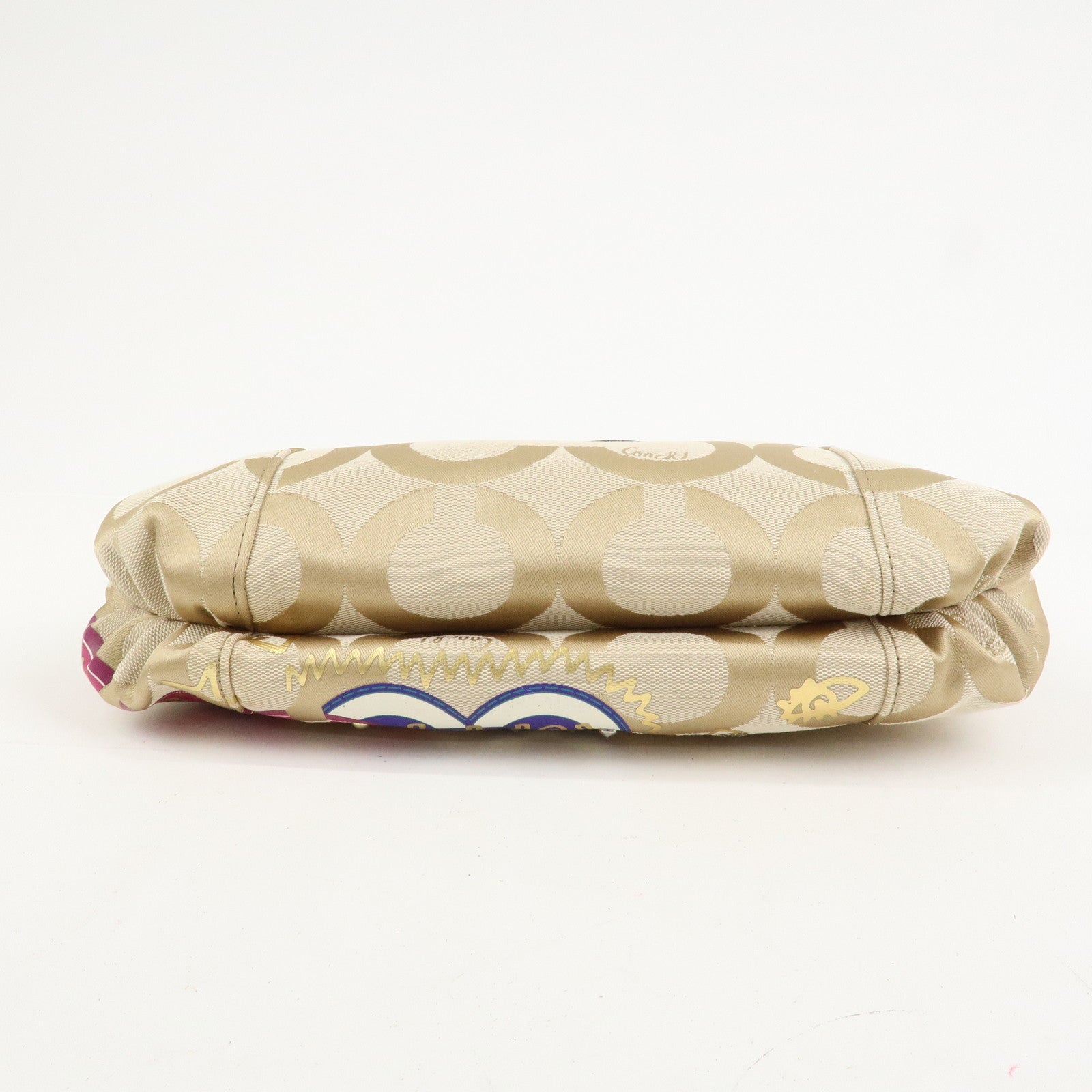 COACH POPPY Canvas Patent Leather 2Way Shoulder Bag Hand Bag Beige