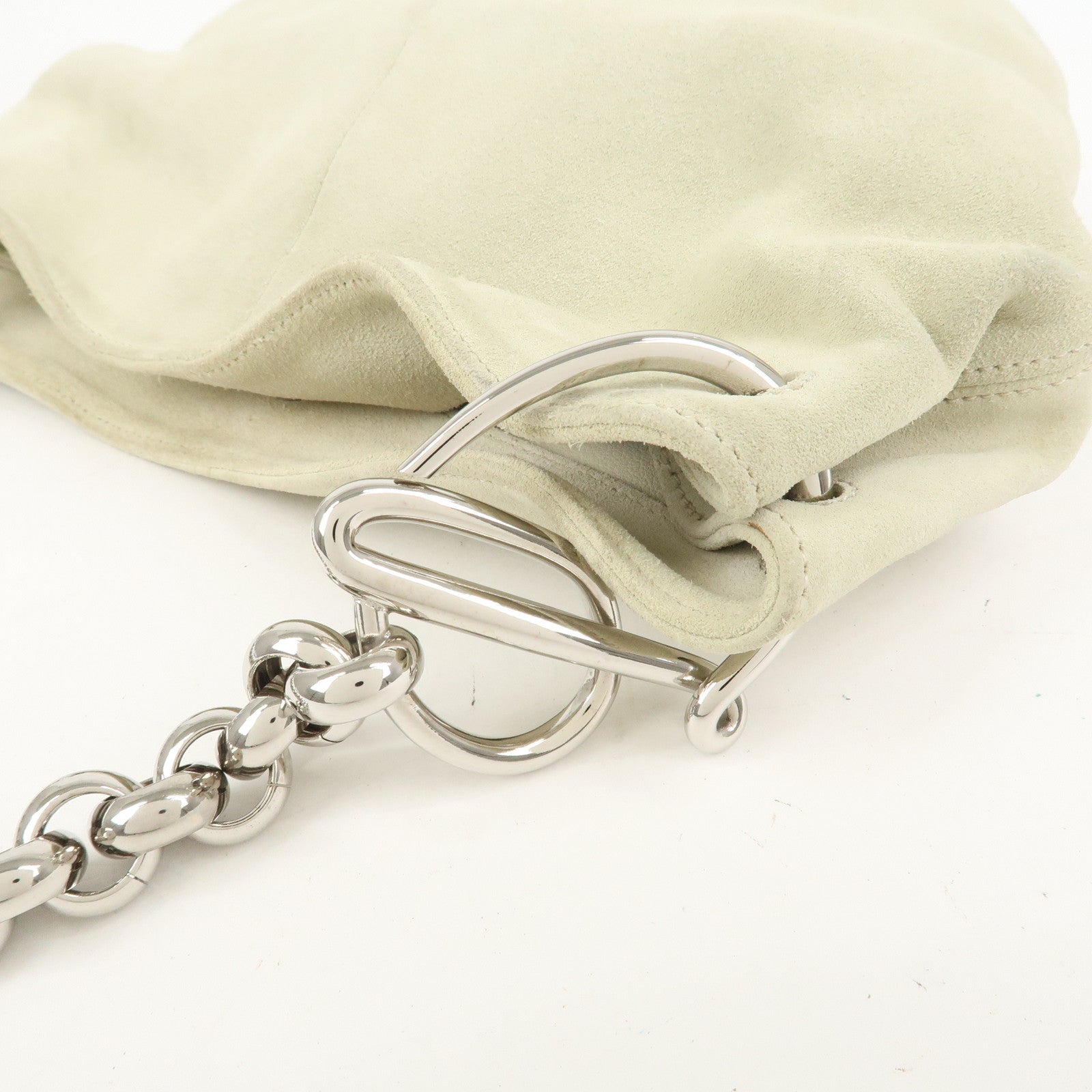 LOEWE Suede Chain Hand Bag Shoulder Bag Ivory Silver