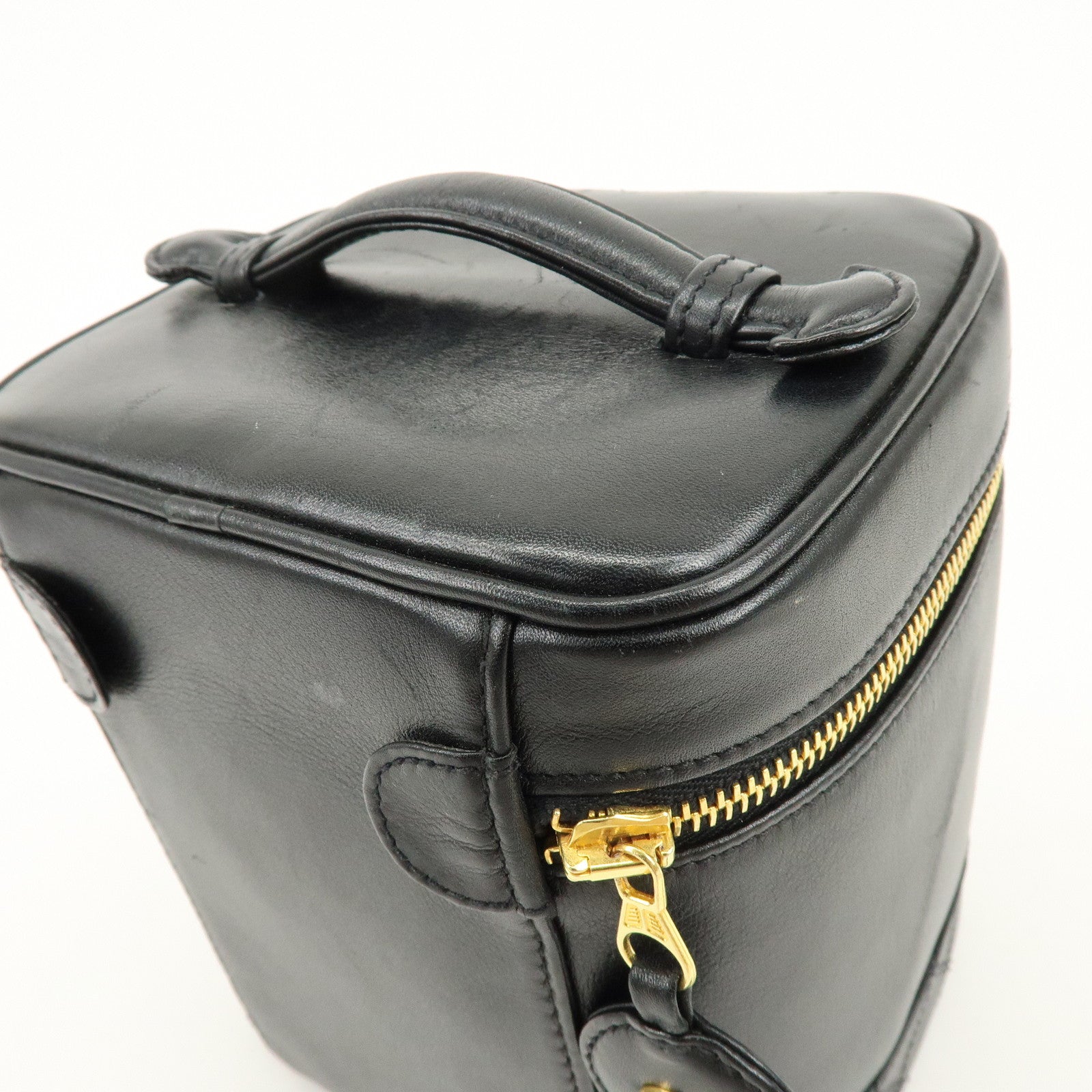 CHANEL Bicolore Lamb Skin Vanity Bag Hand Bag Black A01619