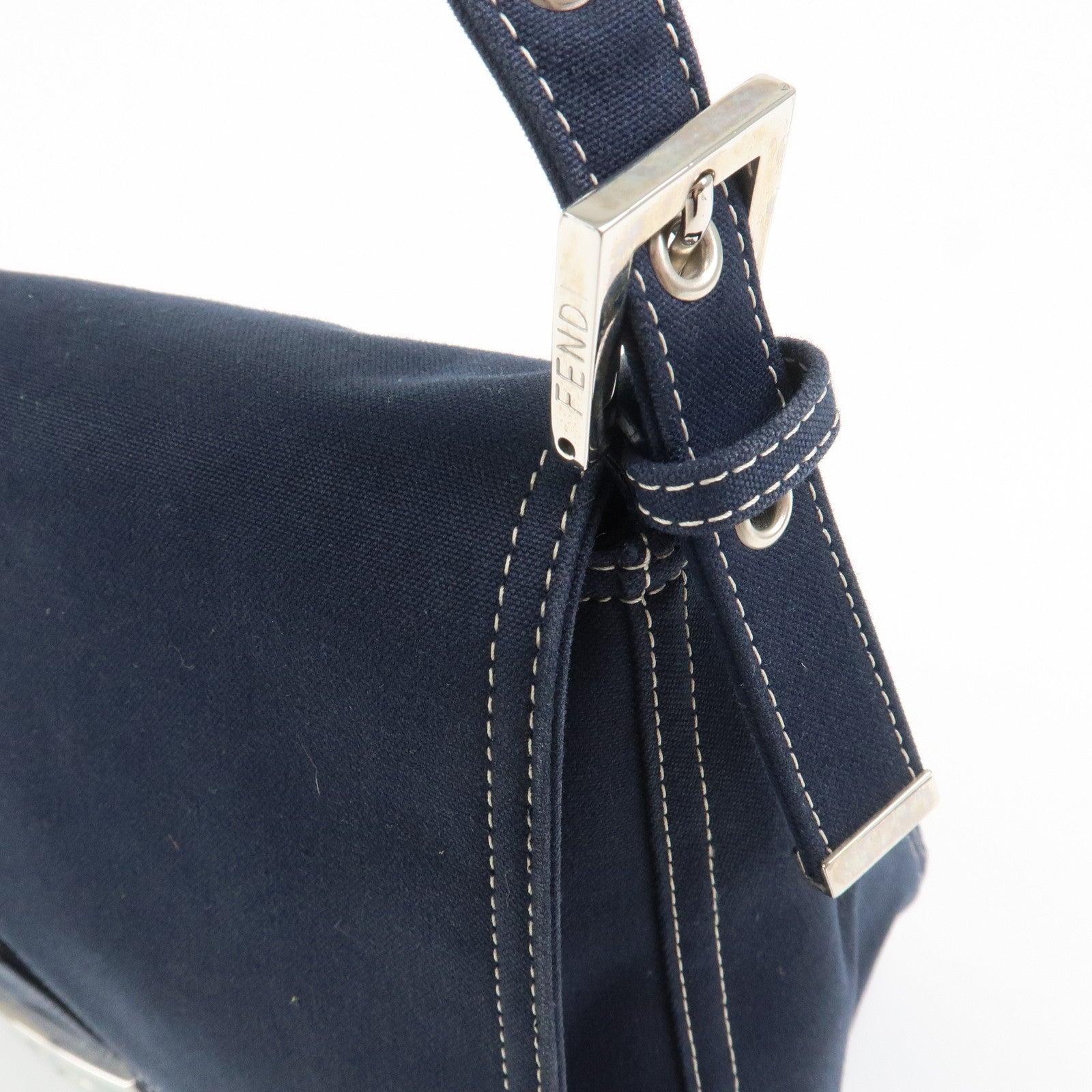 FENDI Mamma Baguette Canvas Shoulder Bag Hand Bag Navy 26325