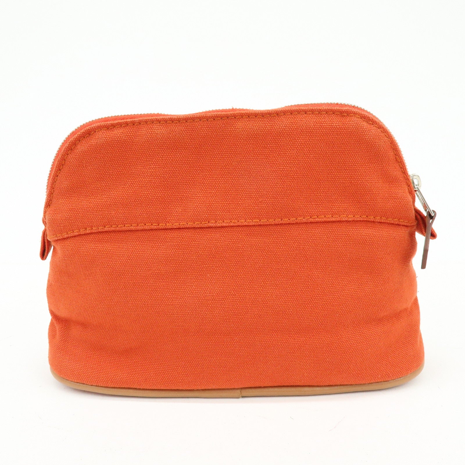HERMES Bolide Mini Cotton Leather Pouch Cosmetic Pouch Orange