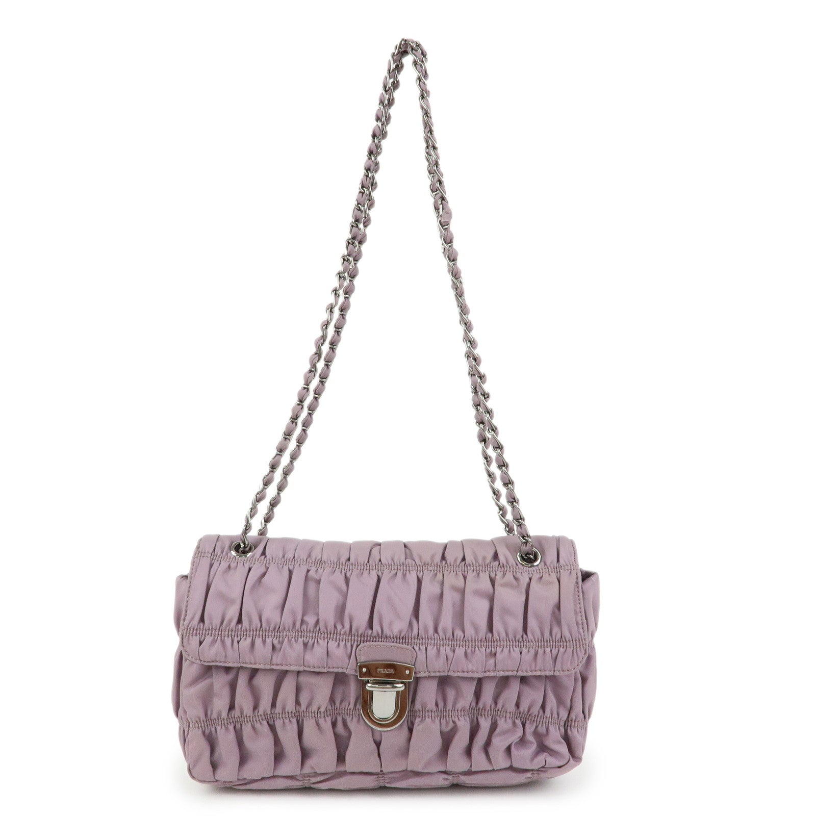 PRADA Tessuto Gaufre Nylon Leather Chain Shoulder Bag Light Purple