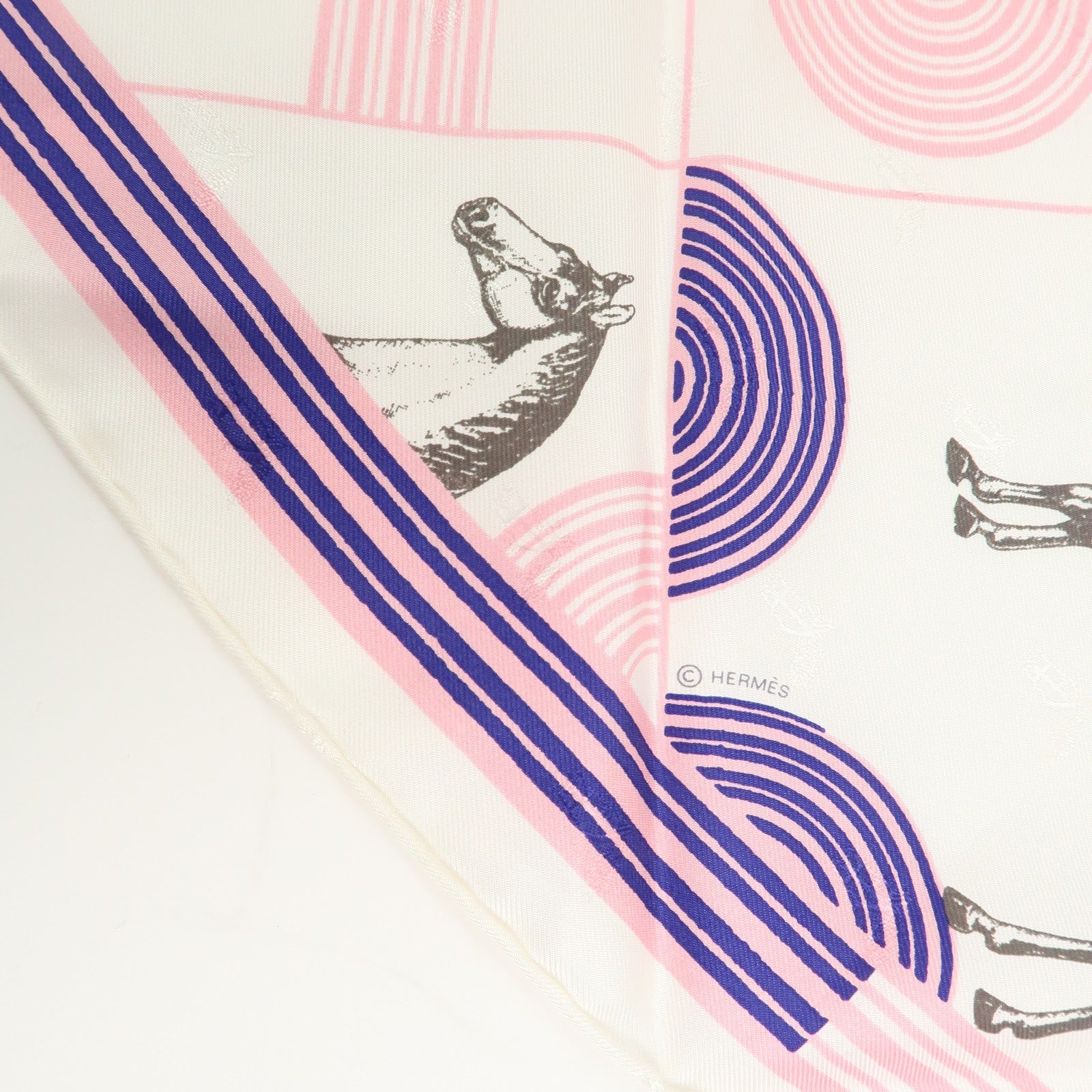 HERMES Pointu Bolduc Silk 100% Scarf Garde Robe Pop White Pink