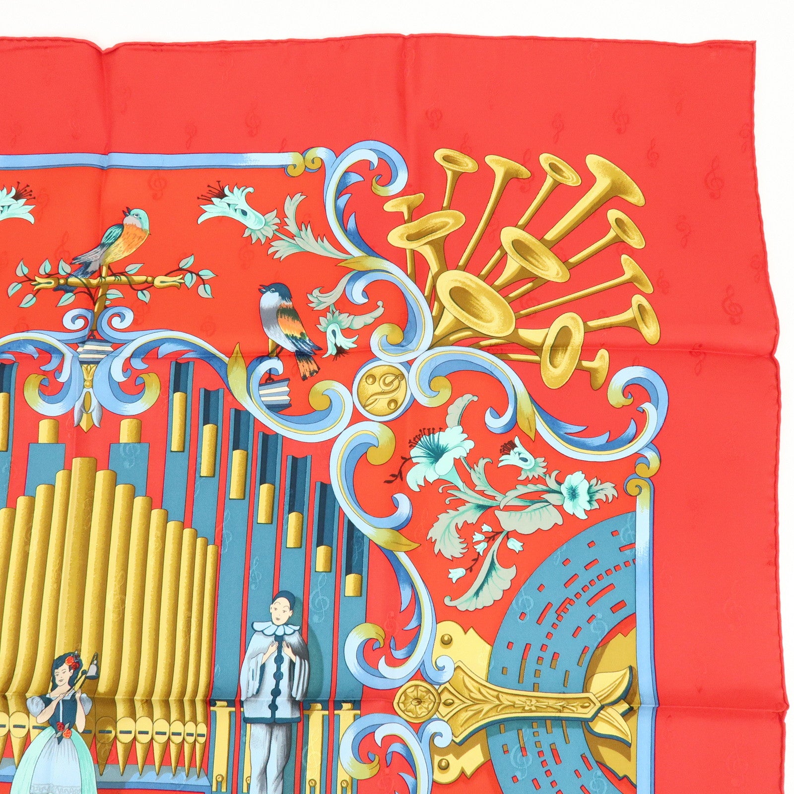 HERMES Carre 90 Silk 100% ORGAUPHONE ETAUTRES MECANIQUES Scarf Red