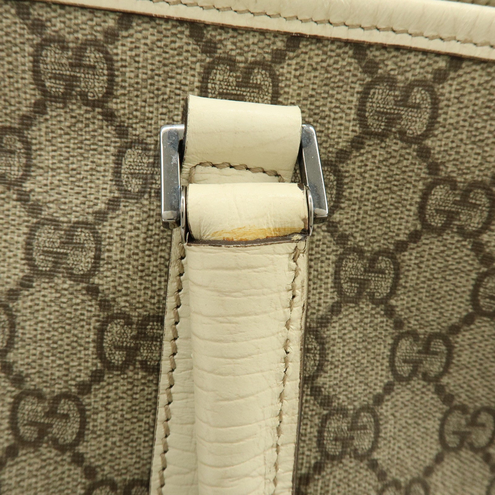 GUCCI GG Canvas Leather Shoulder Bag Tote Bag Beige White 114595