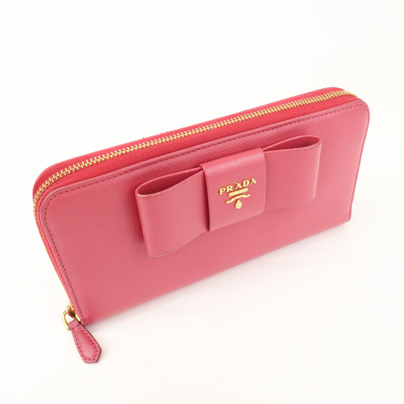 PRADA Saffiano Leather Round Zippy Wallet Pink Pink 1M0506