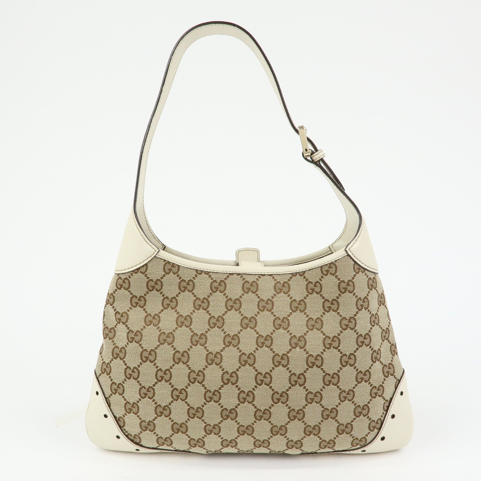 GUCCI GG Monogram Canvas Leather Shoulder Bag Beige White 145778