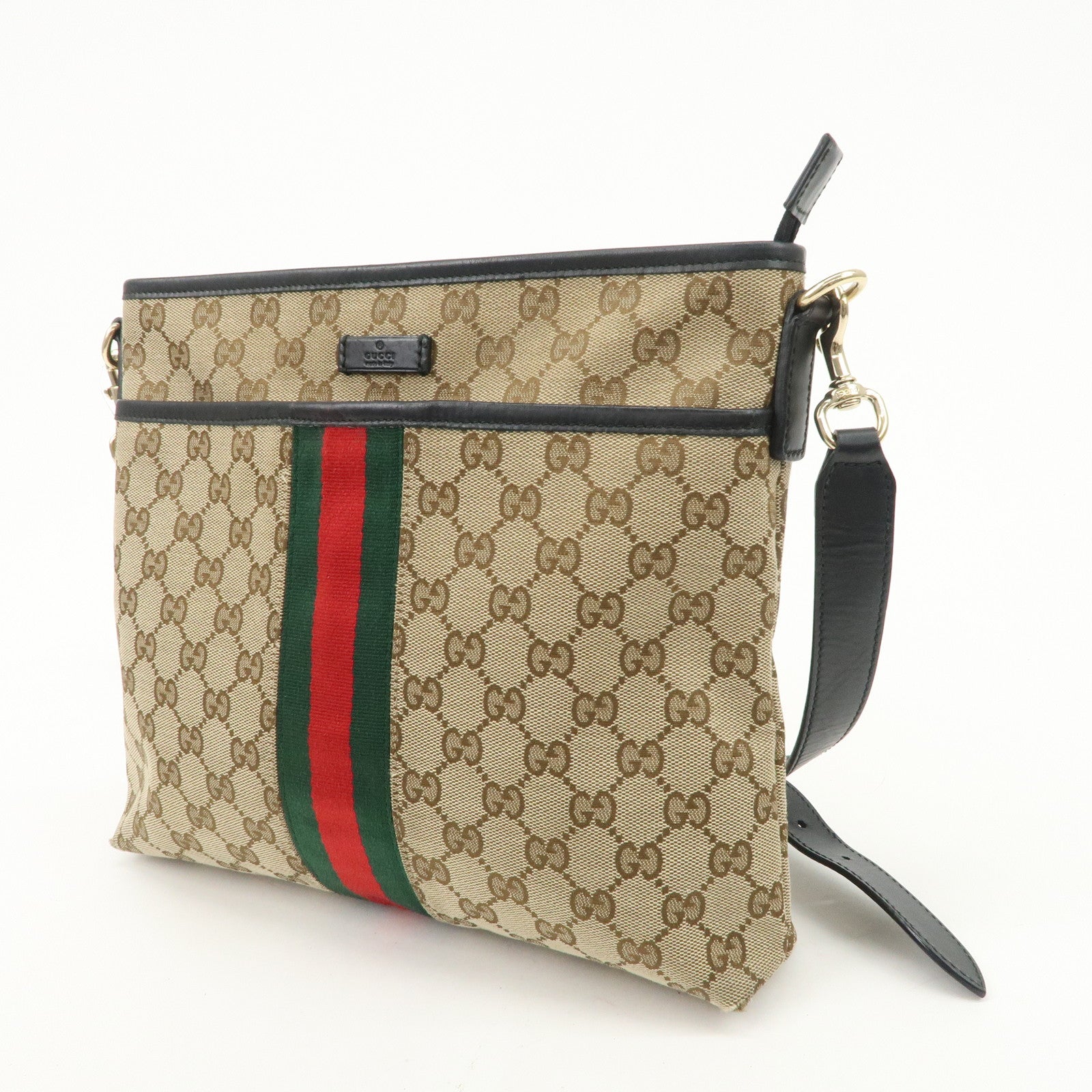 GUCCI Sherry GG Canvas Leather Shoulder Bag Beige Black 388926