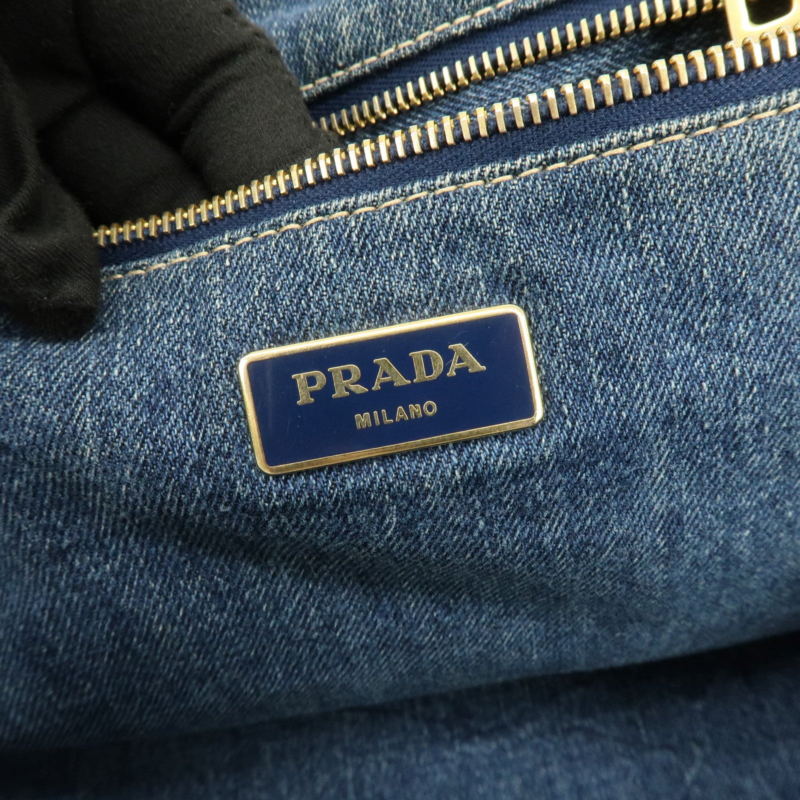 PRADA Logo Canapa Canvas Denim Large Tote Hand Bag Blue BN1872