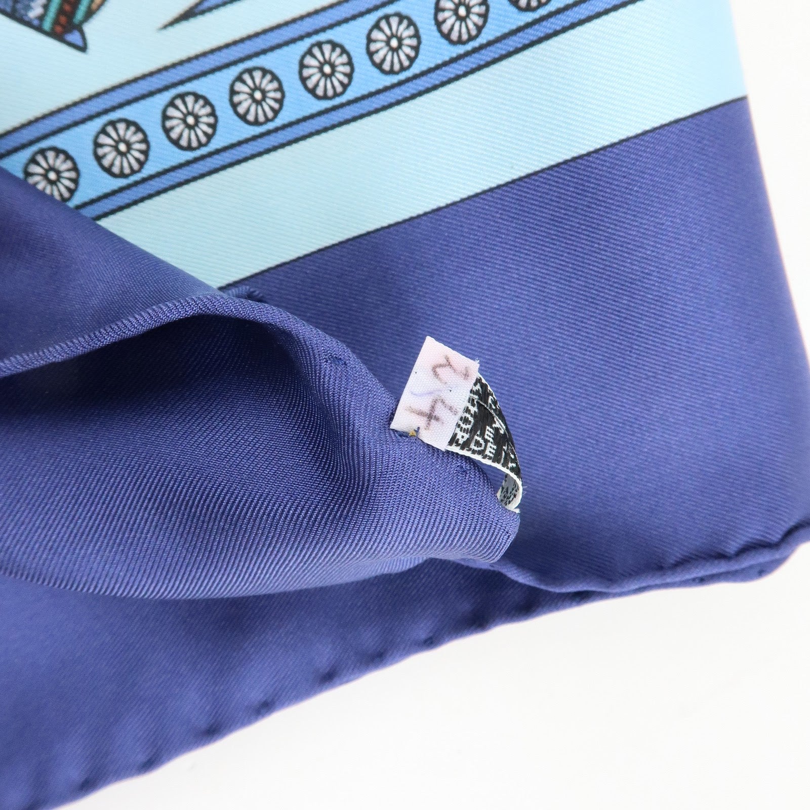 HERMES Carre 90 Silk 100% Scarf PERSEPOLIS Persian Print Brown Blue