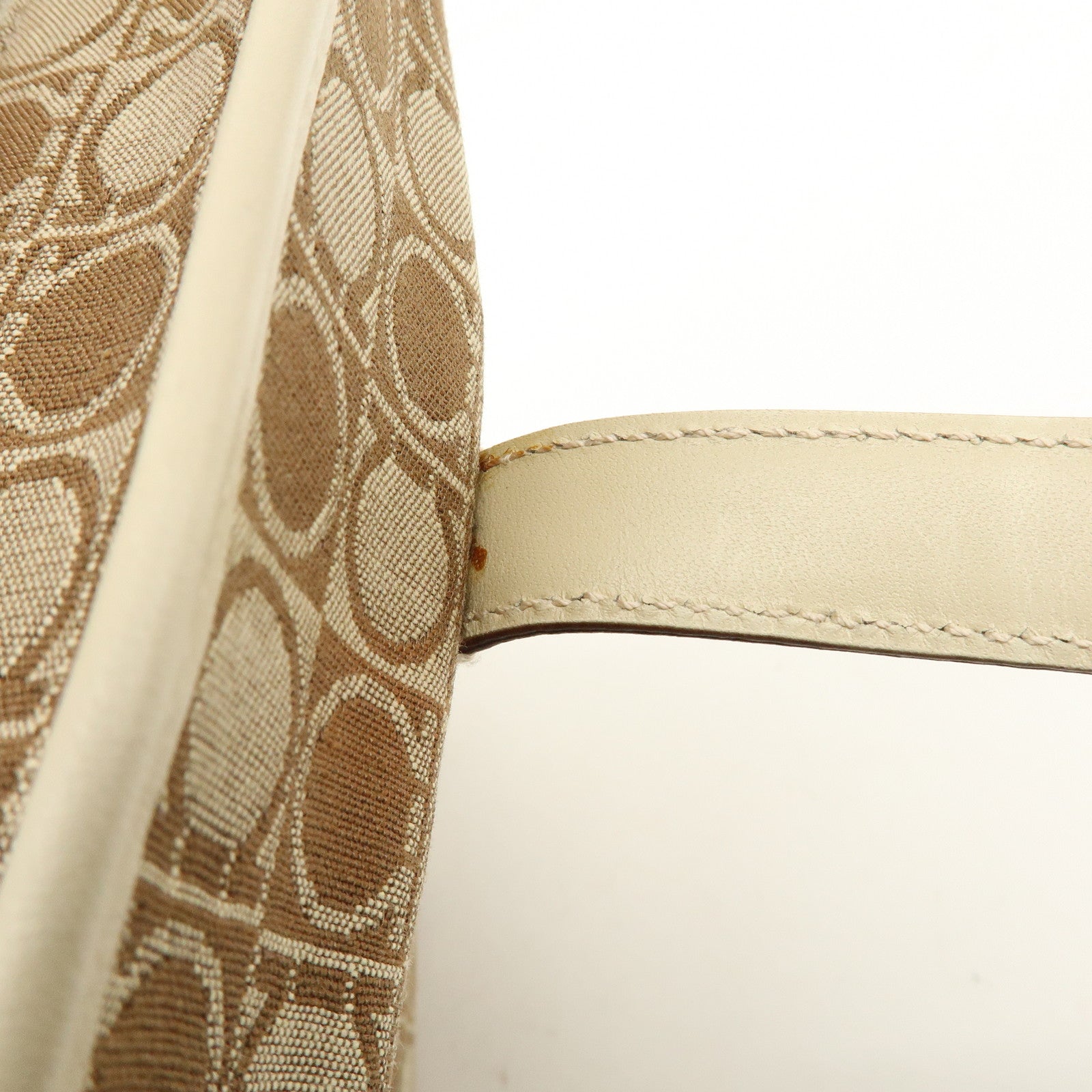 Ferragamo Gancini Canvas Leather Tote Bag Hand Bag Brown Beige