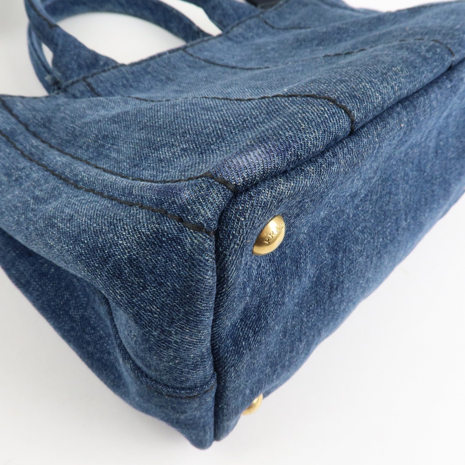 PRADA Canapa Mini Canvas Denim 2Way Shoulder Hand Bag Navy B2439G Used