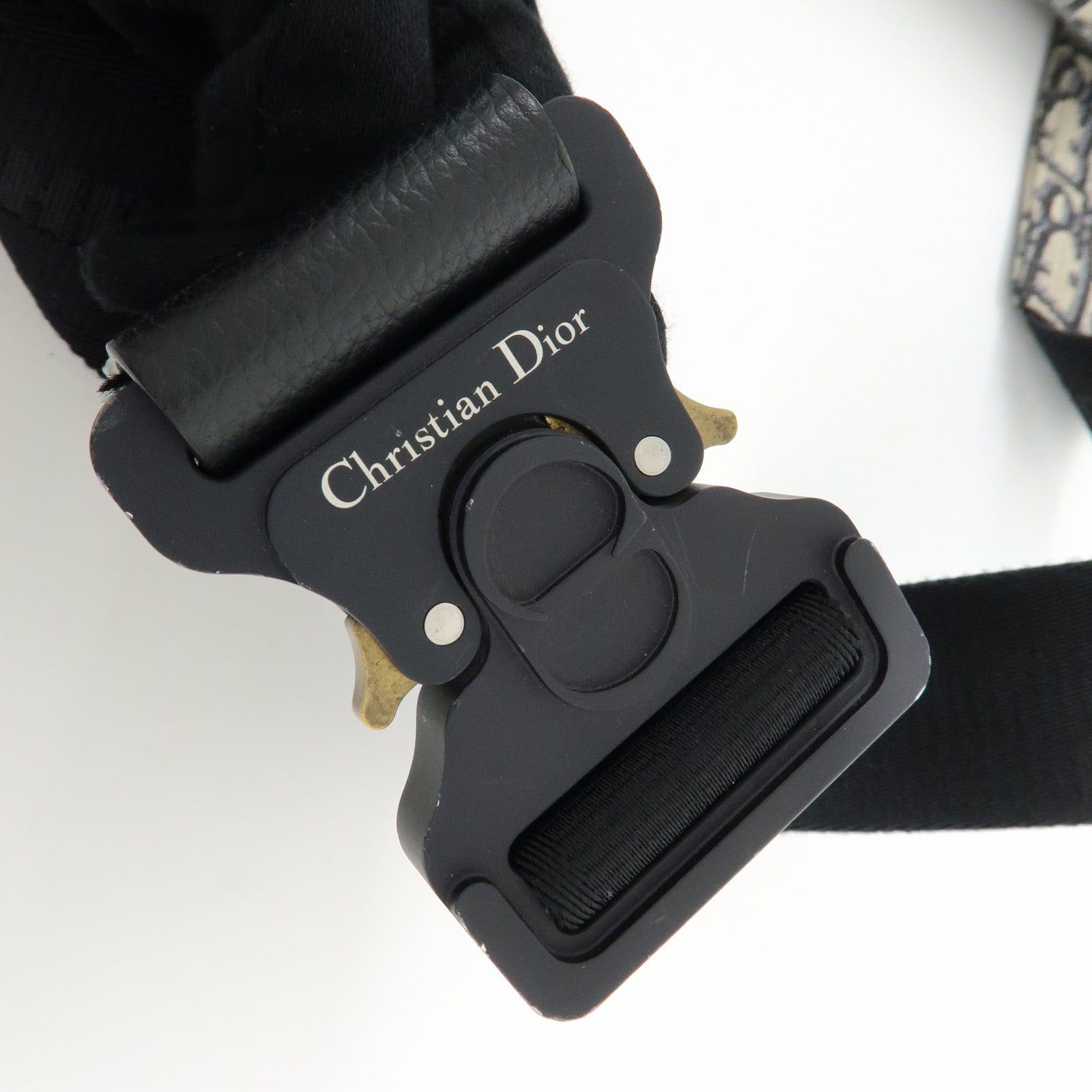 Christian Dior Saddle Oblique Canvas Leather Waist Bag Black Beige