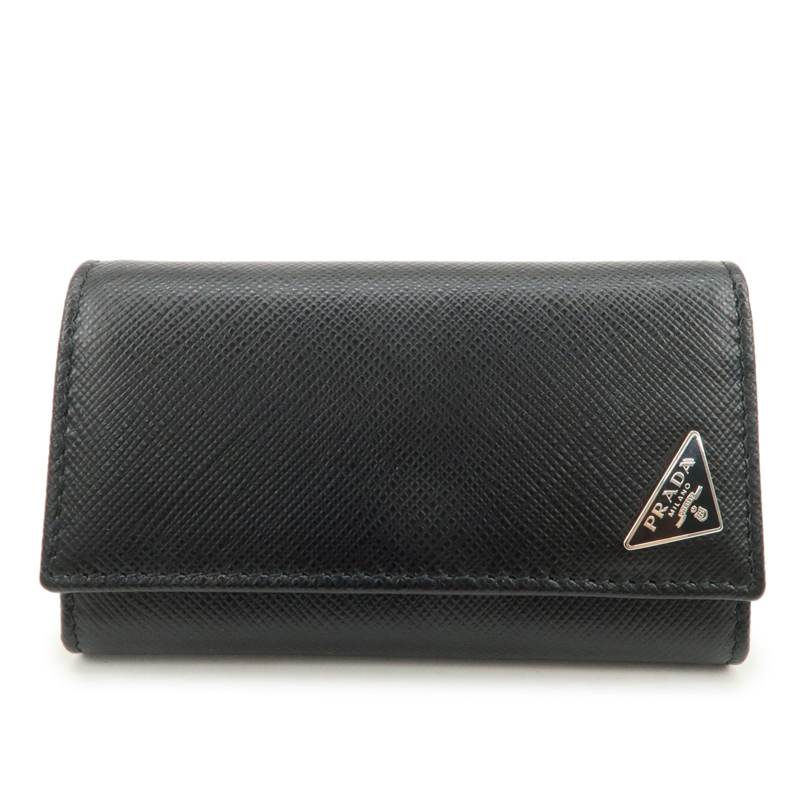 PRADA Triangle Logo Saffiano Leather 6 Rings Key Case Black 2PG222