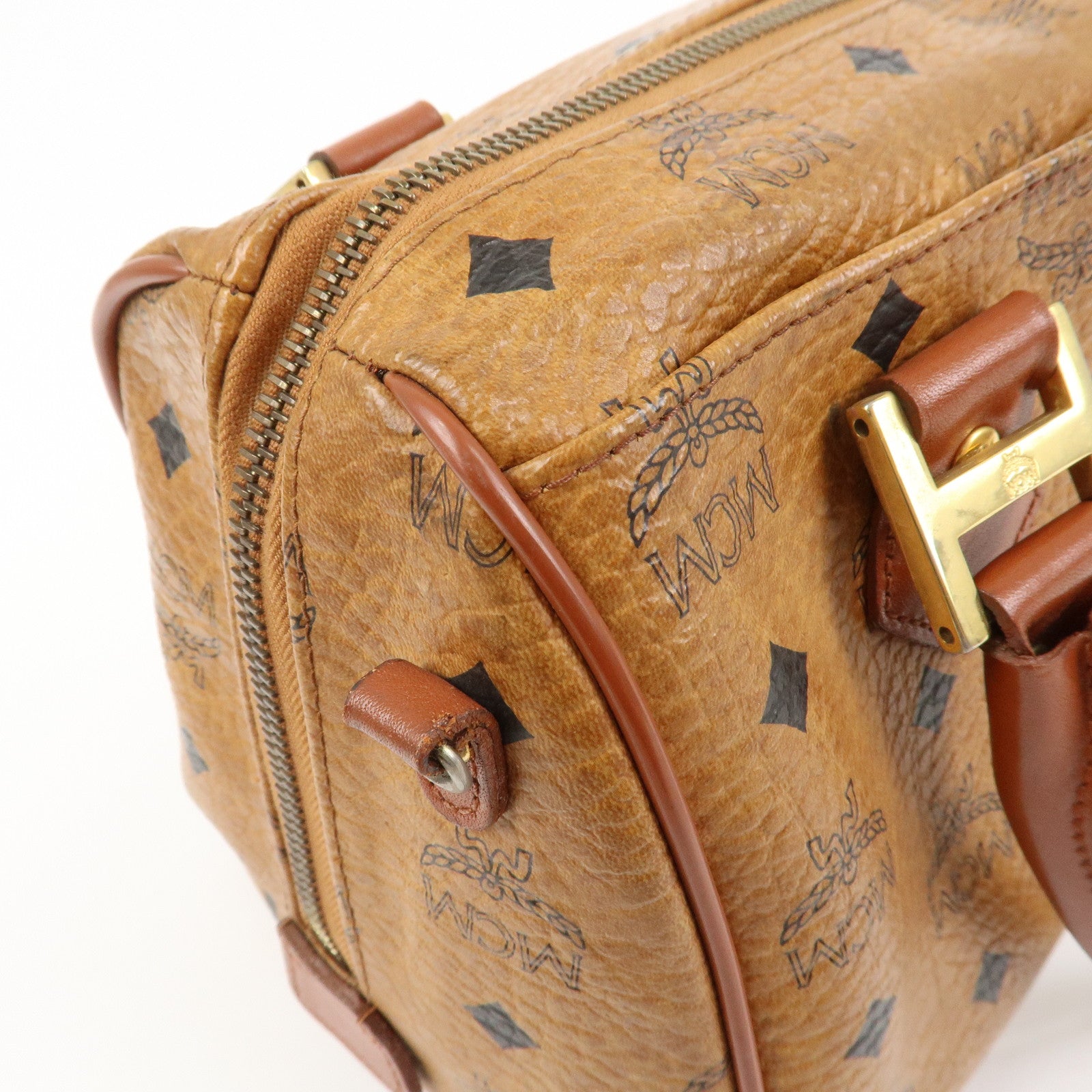 MCM Visetos Logo Leather 2WAY Bag Hand Bag Shoulder Bag Brown