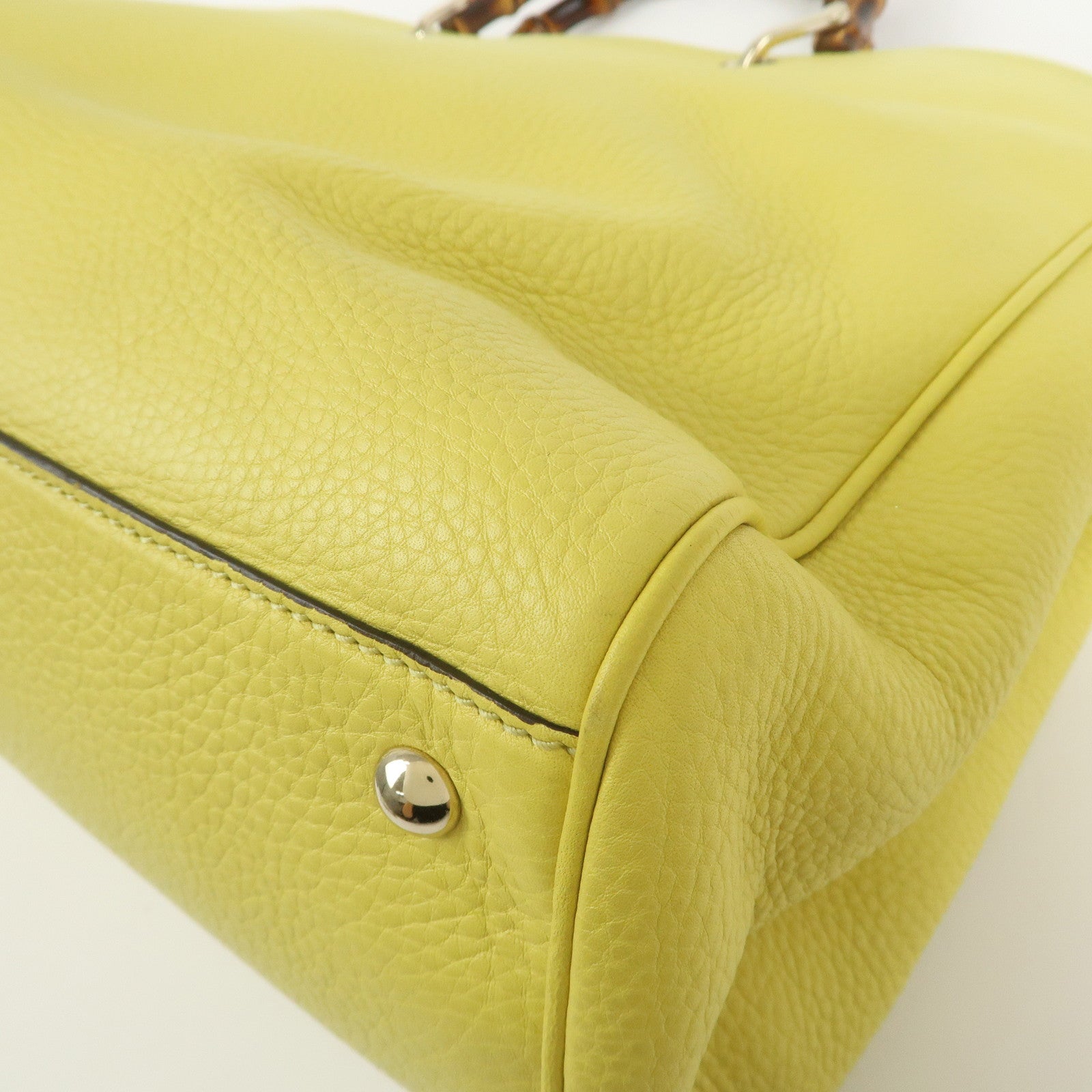 GUCCI Bamboo Shopper Large Tote Bag 2WAY Hand Bag Yellow 323658