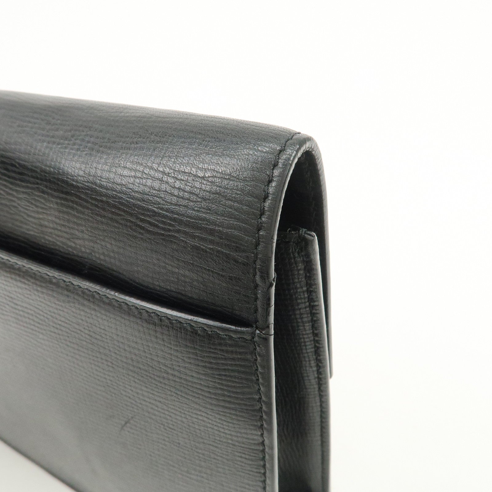 LOEWE Logo Leather Clutch Bag Black Silver Hardware