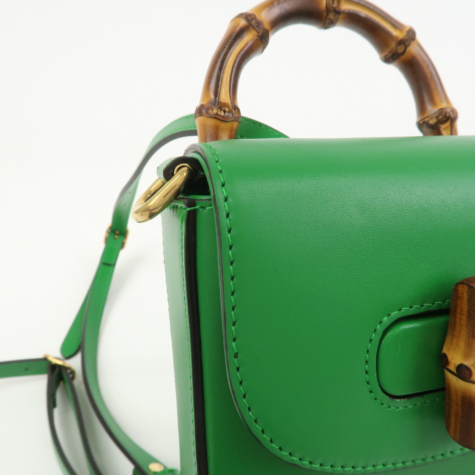 GUCCI Bamboo Leather 2Way Bag Backpack Shoulder Bag Green 702106