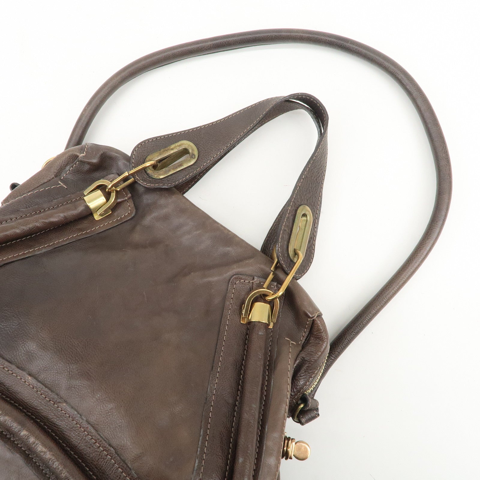 Chloe Paraty Leather 2Way Bag Hand Bag Shoulder Bag Dark Brown