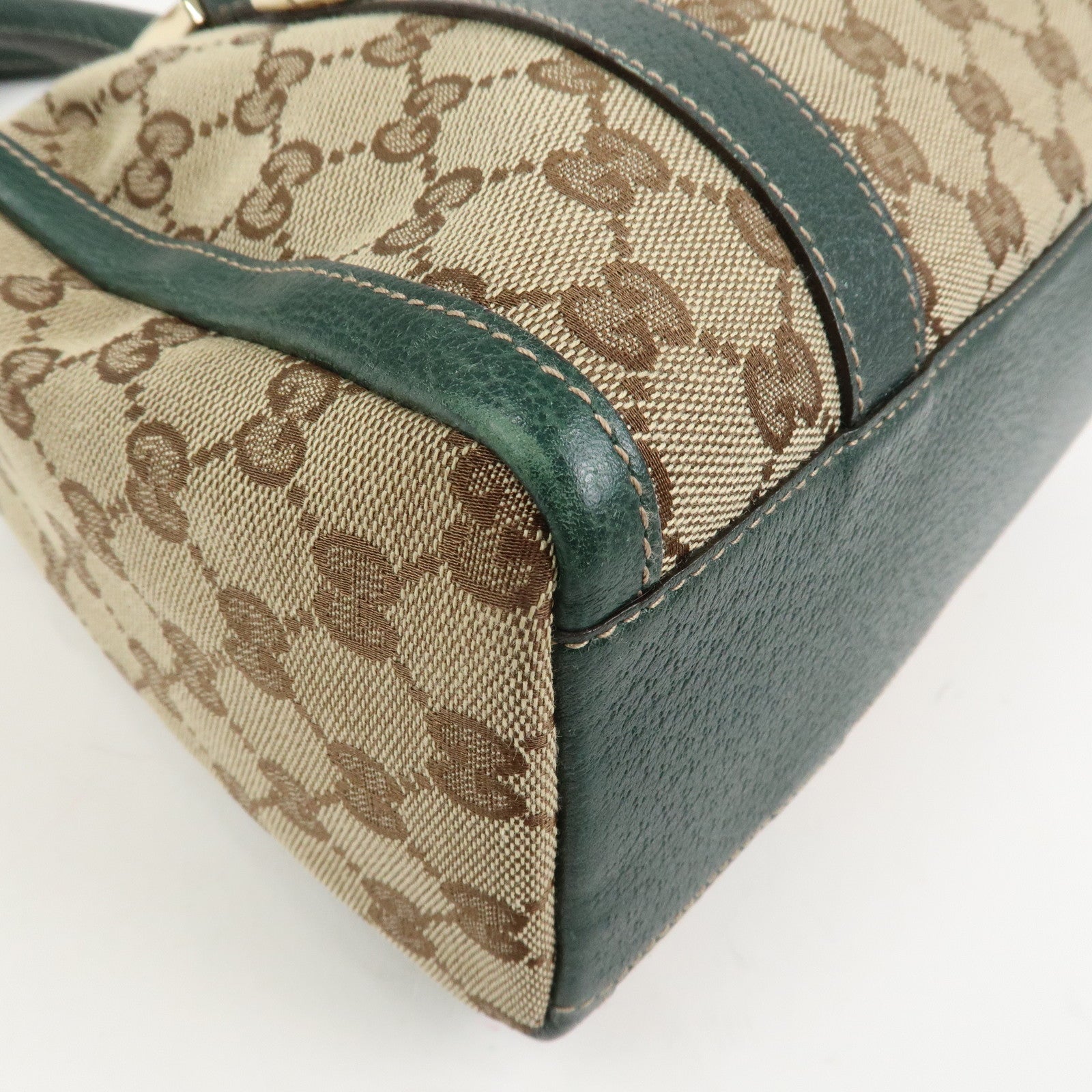 GUCCI Abbey GG Canvas Leather Mini Boston Bag Beige Green 130942