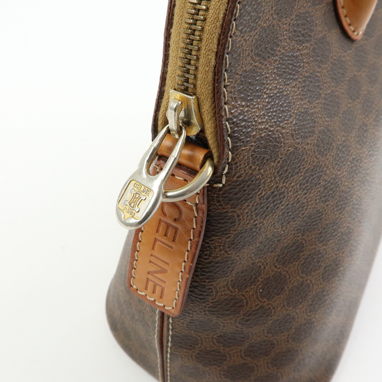 CELINE Macadam PVC Leather 2Way Bag Hand Bag Dome Bag Brown