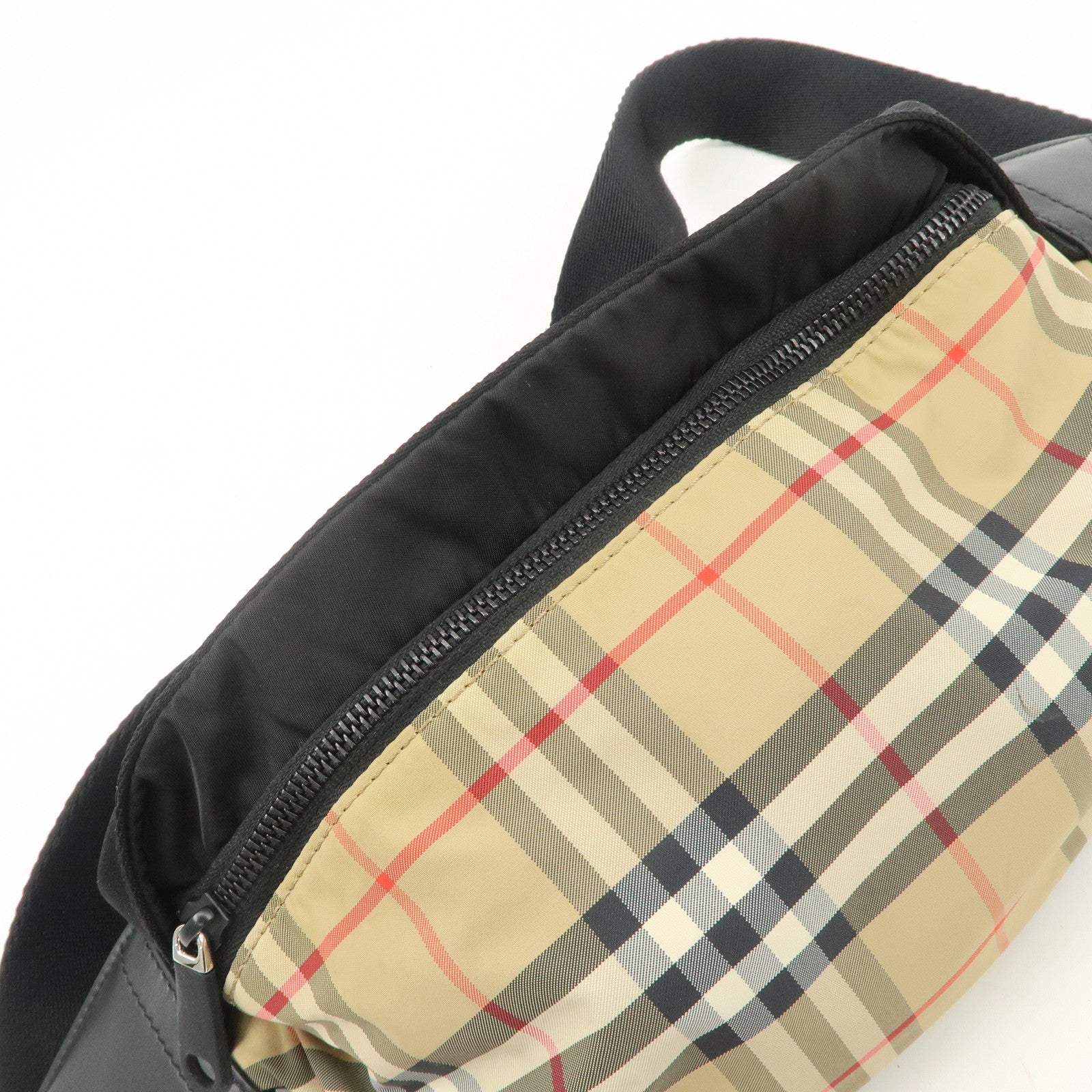 BURBERRY Nova Plaid Nylon Waist Bag Crossbody Bag Black Beige