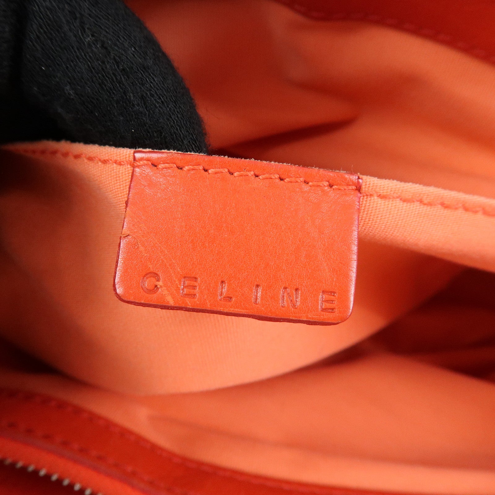 CELINE Scalloped Boogie Bag Leather Hand Bag Tote Bag Orange White