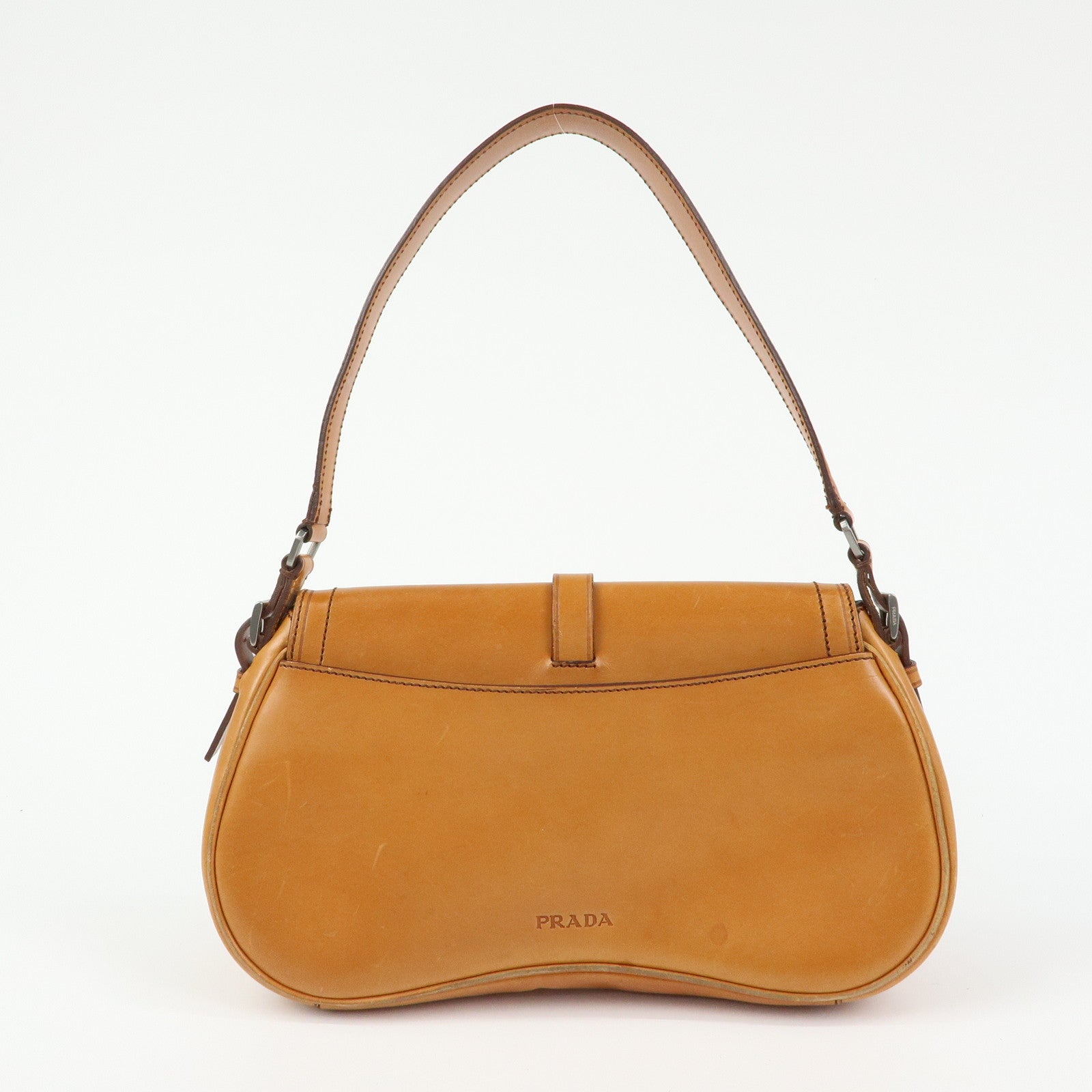 PRADA Logo Leather Shoulder Bag Hand Bag Brown