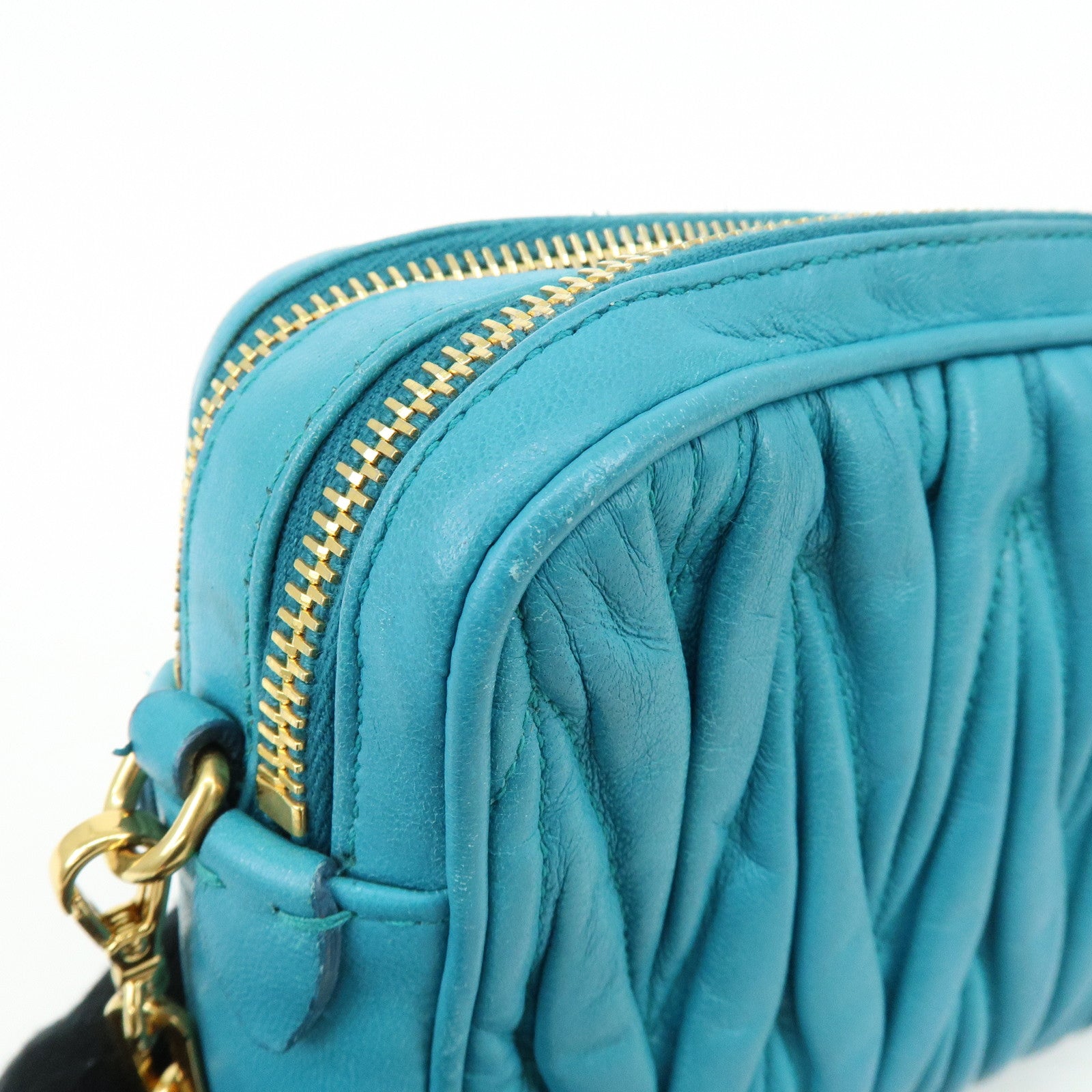MIU MIU Matelasse Leather 2Way Bag Hand Shoulder Bag Blue RT0543