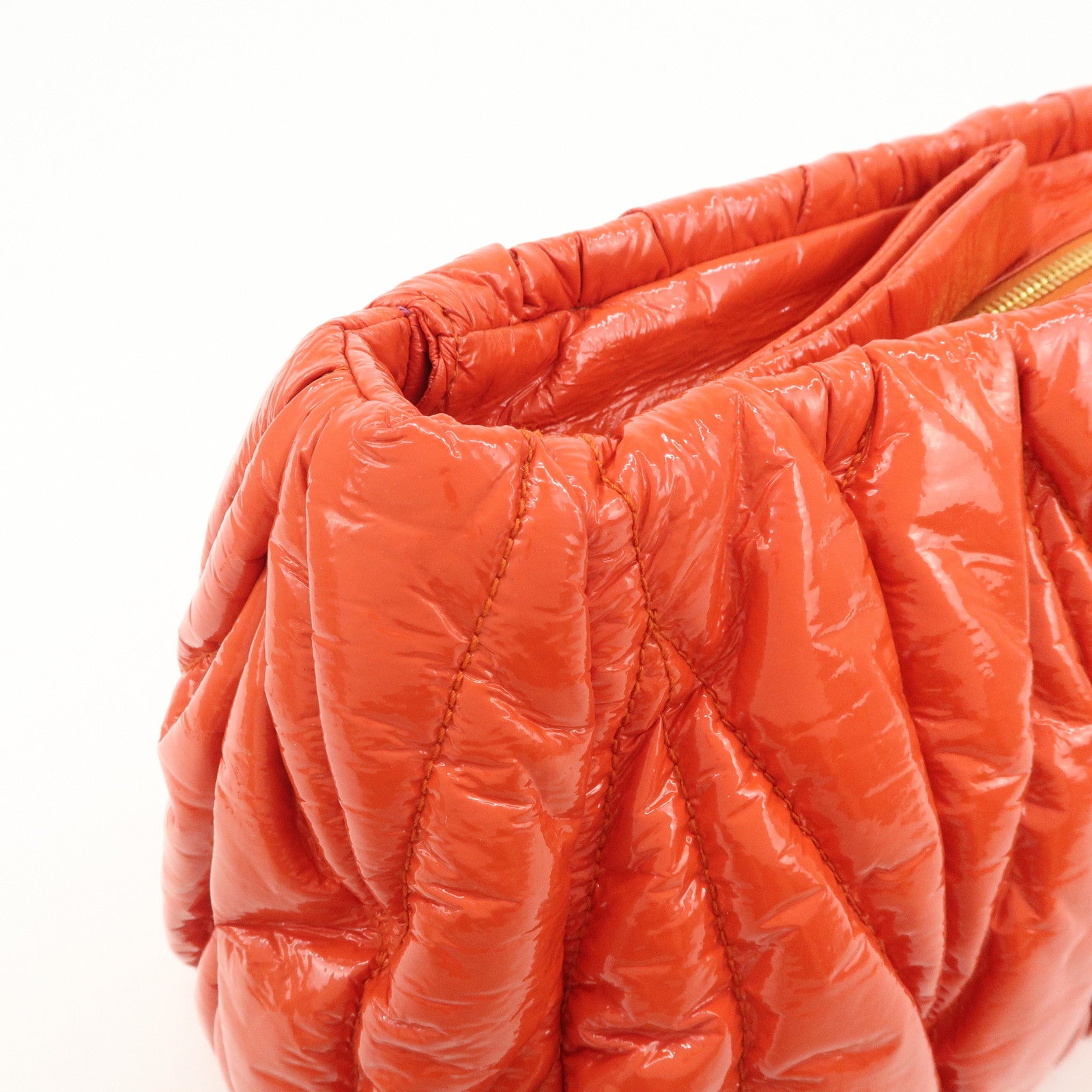 MIUMIU Matelasse Enamel Leather Clutch Bag Pouch Orange