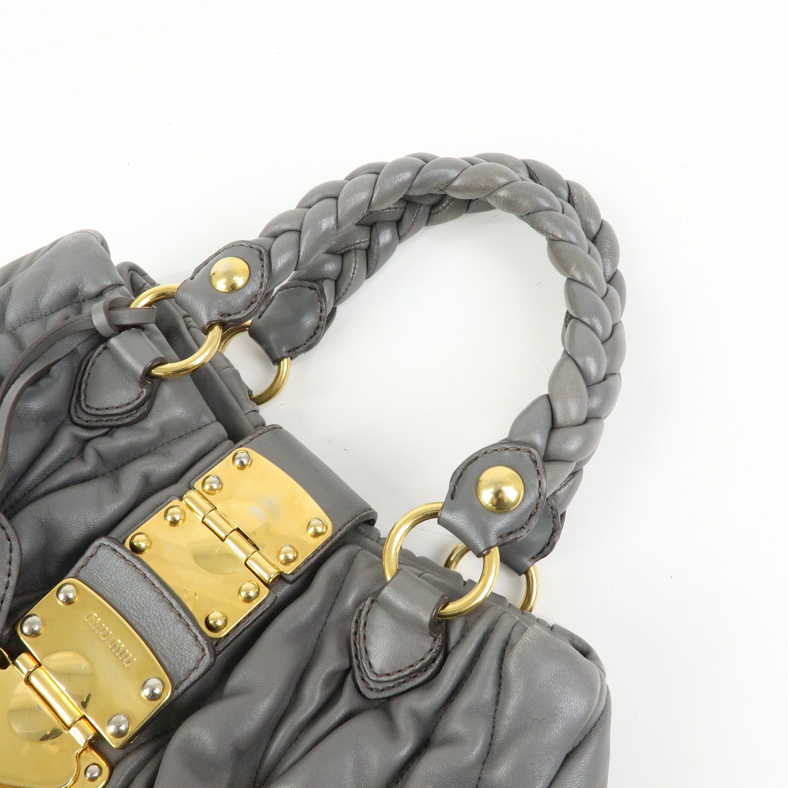 MIU MIU Matelasse Nappa Leather Hand Bag Gray RN0473