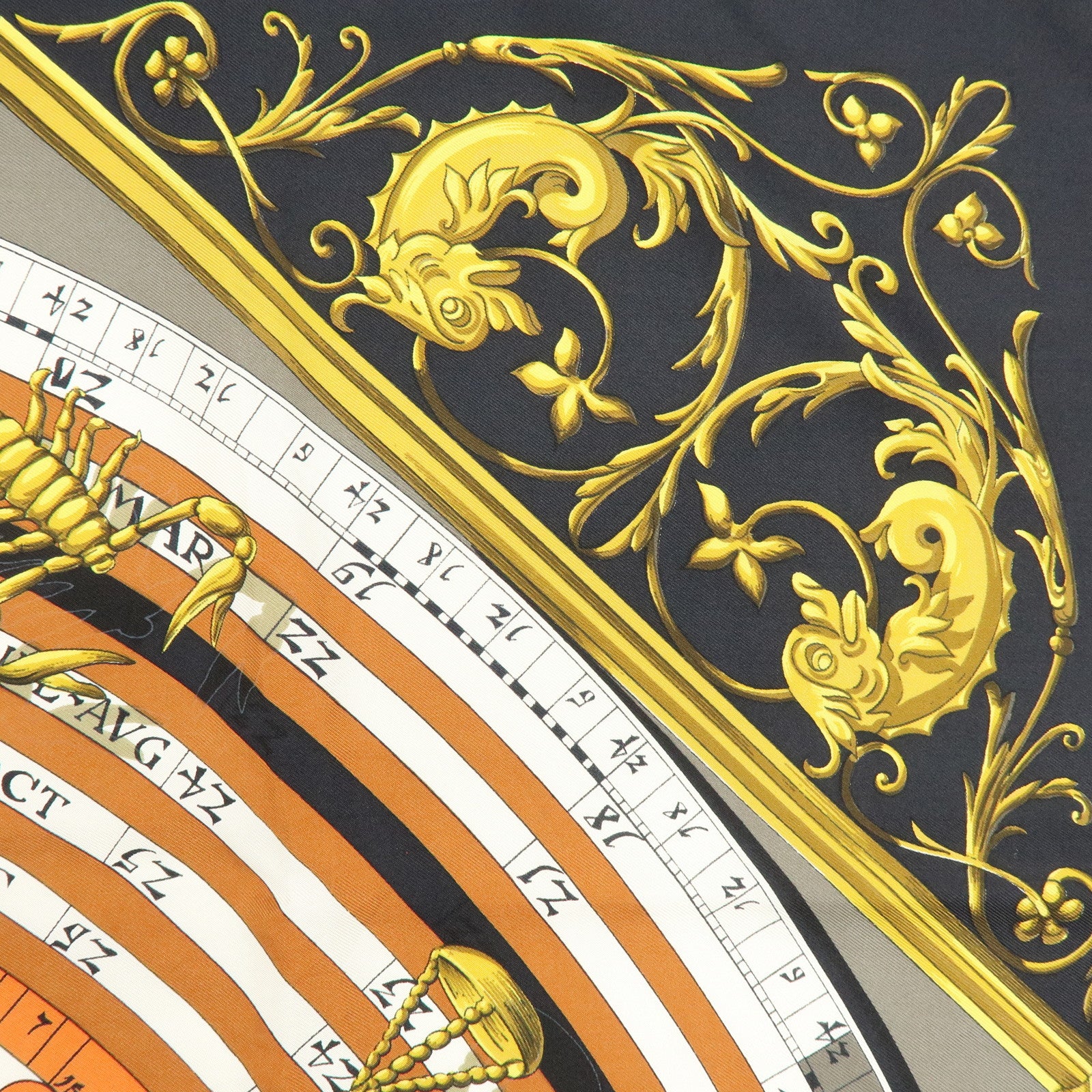 HERMES Carre 90 Silk 100% Scarf DIES ET HORE Black Gold White