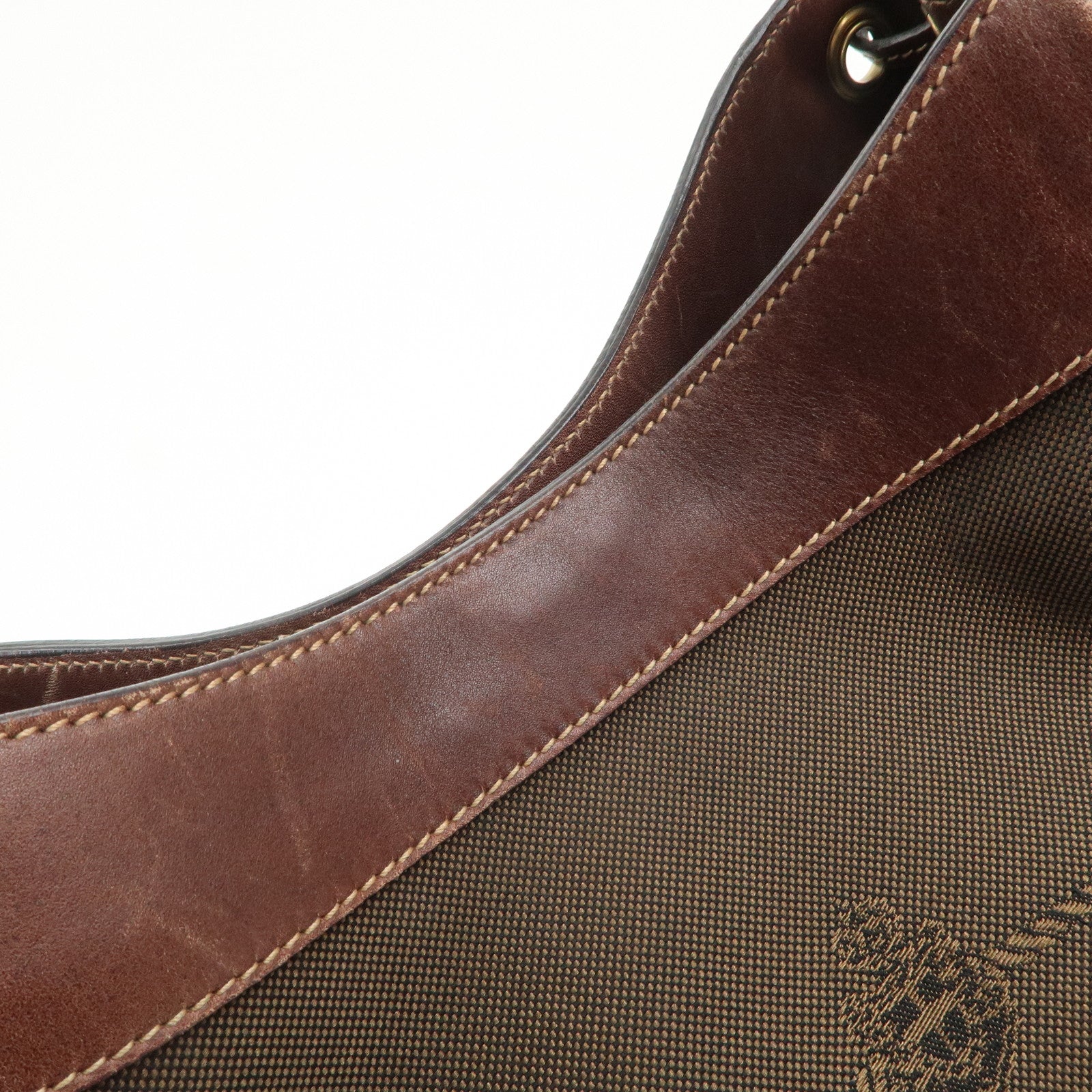 PRADA Triangle Logo Canvas Leather Shoulder Bag Hand Bag Brown