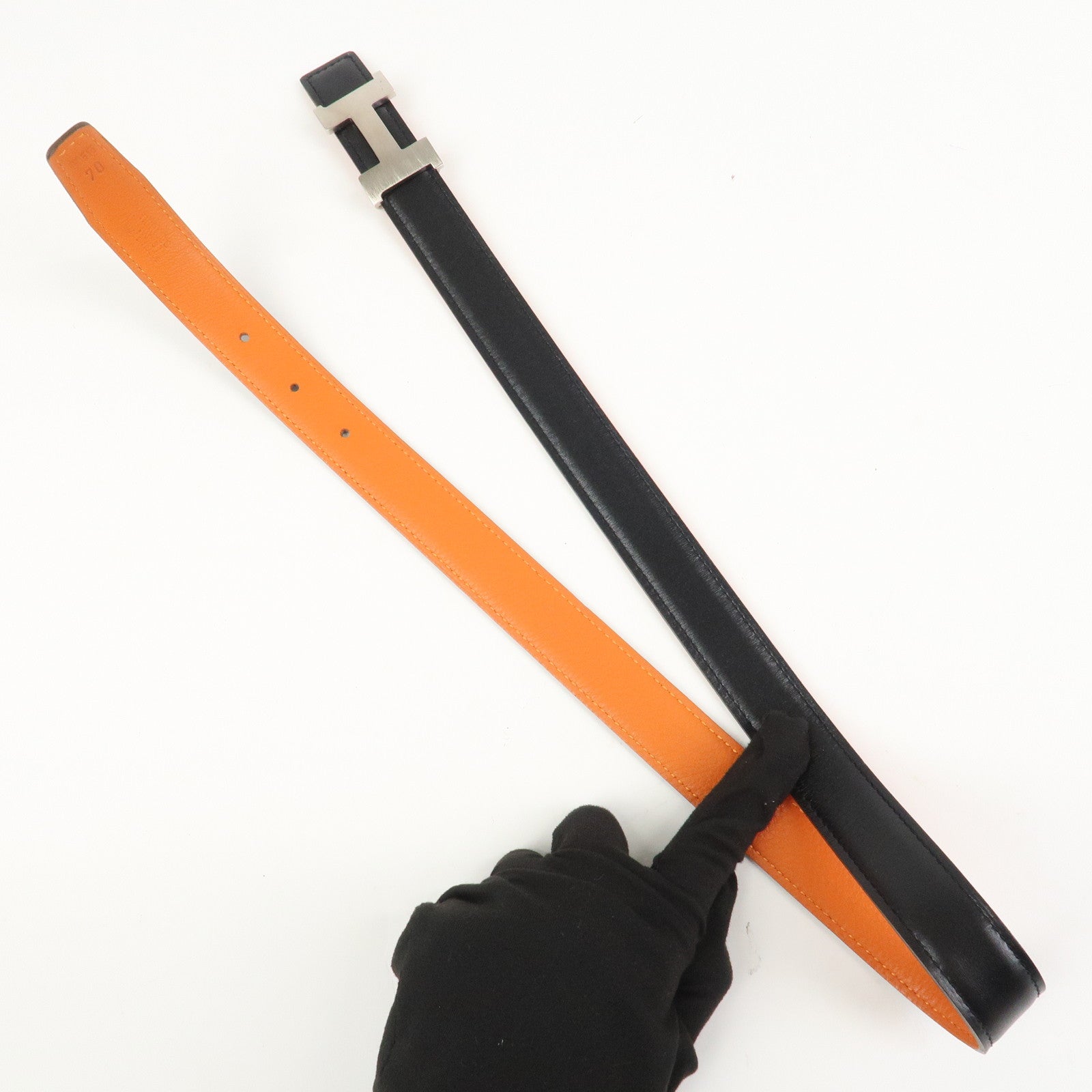 HERMES H Buckle Reversible Constance Leather Belt E Stamped Black